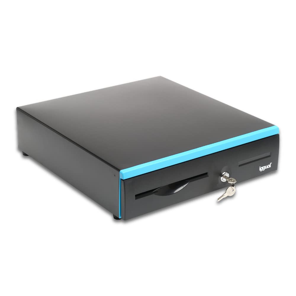 Iggual 30B Cash Drawer - Manual & Automatic Opening Cash Register Tray with 5 + 7/7 + 5 Compartments for Bills & Coins - Perfect for Retail Stores, Restaurants & POS Systems