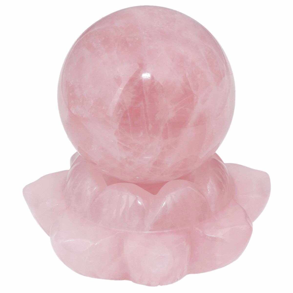 Natural Rose Quartz Crystal Ball Healing Figurine on Rose Quartz Lotus Flower (2