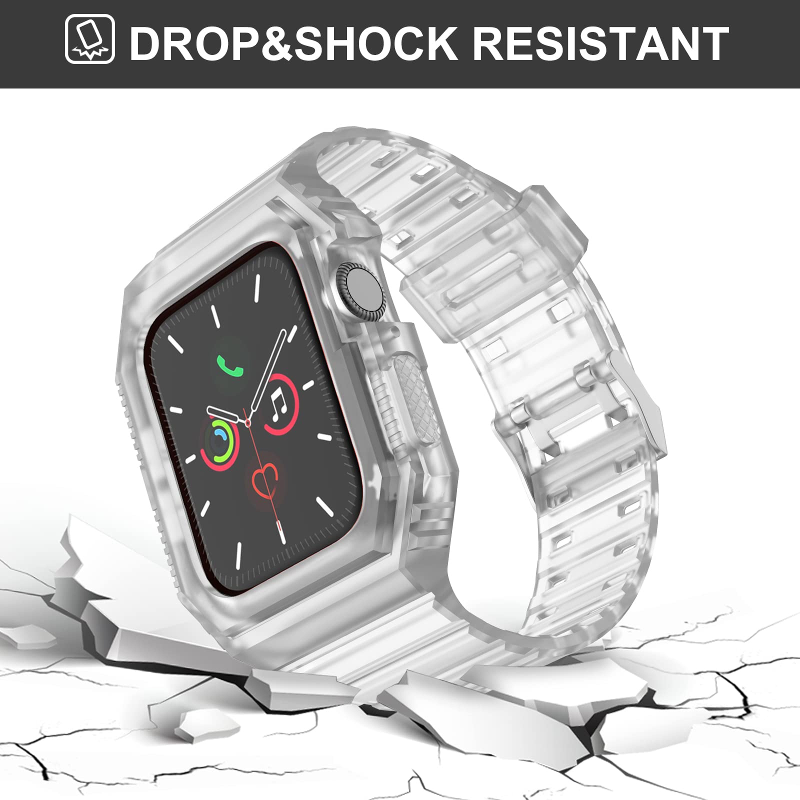 Durable Apple Watch Bands Compatible with Series 7/6/5/4/SE/3/2/1 (38mm 40mm 42mm 44mm) - Rugged TPU Sport Strap with Protective Bumper Case for Men & Women - Perfect for Workouts, Running & Outdoor Activities