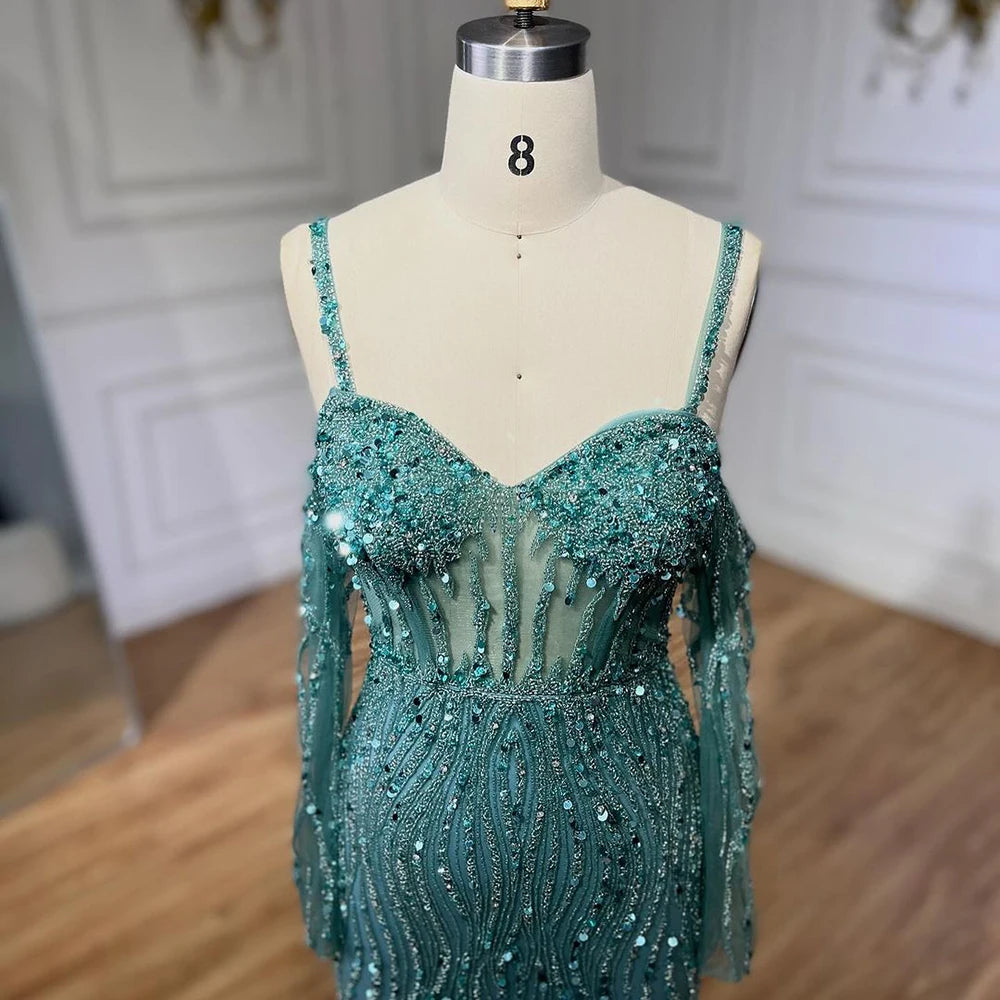 Elegant Grey Mermaid Evening Gown with Beaded Spaghetti Straps - Luxury Women's Formal Dress for Weddings, Parties & Special Occasions | Serene Hill Collection 2025