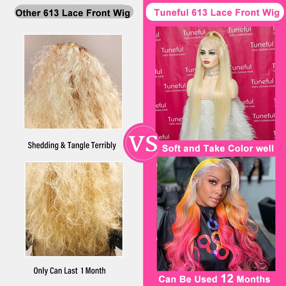 250% Density HD 613 Lace Front Wig Human Hair - 13x4 Straight Blonde Brazilian Virgin Hair Lace Front Wigs for Black Women (24 Inch, Pre-Plucked) | Perfect for Daily Wear, Cosplay & Special Occasions