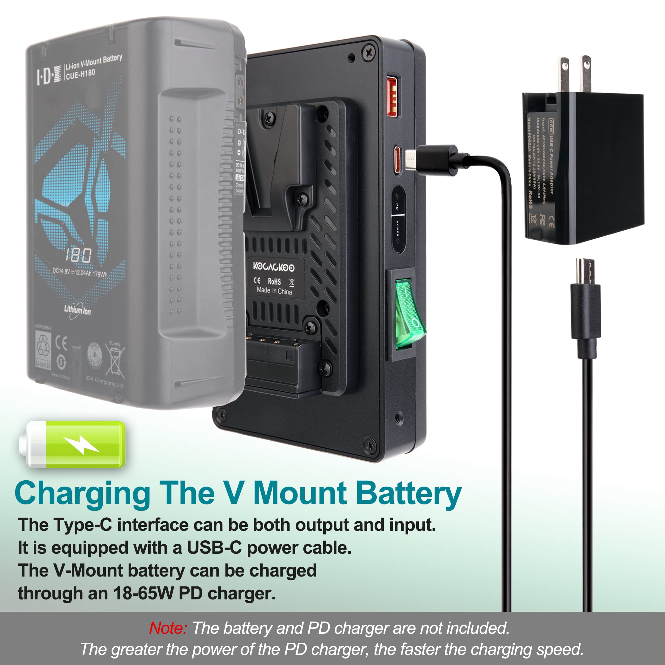 V-Mount to V-Lock Battery Adapter Plate with 15mm Rod Clamp & 6 DC Outputs - Power Supply Splitter for Sony Camcorders, BMPCC 4K/6K, DSLR Cameras - Perfect for Film Production, Live Streaming & On-Location Shooting