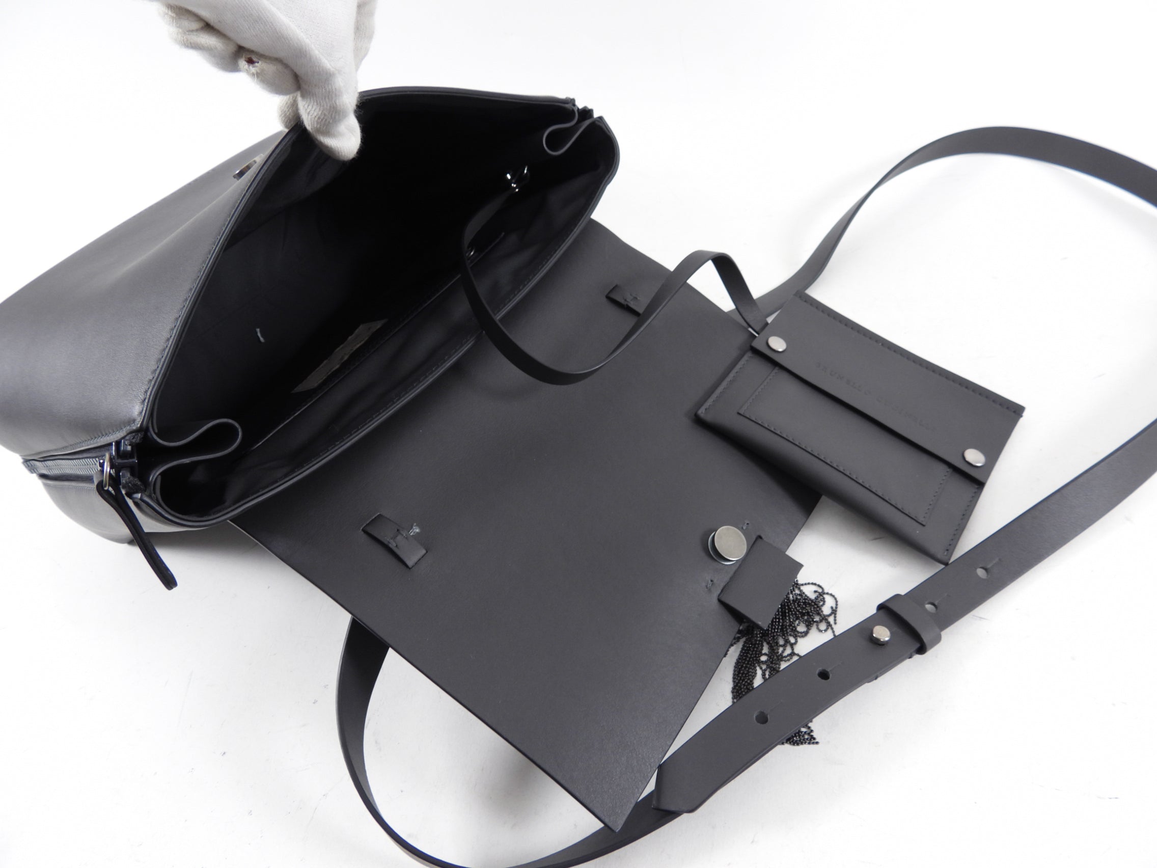 Brunello Cucinelli Grey Leather Monili Two-Way Satchel Bag for Women - Luxury Designer Handbag for Work, Travel & Everyday Use