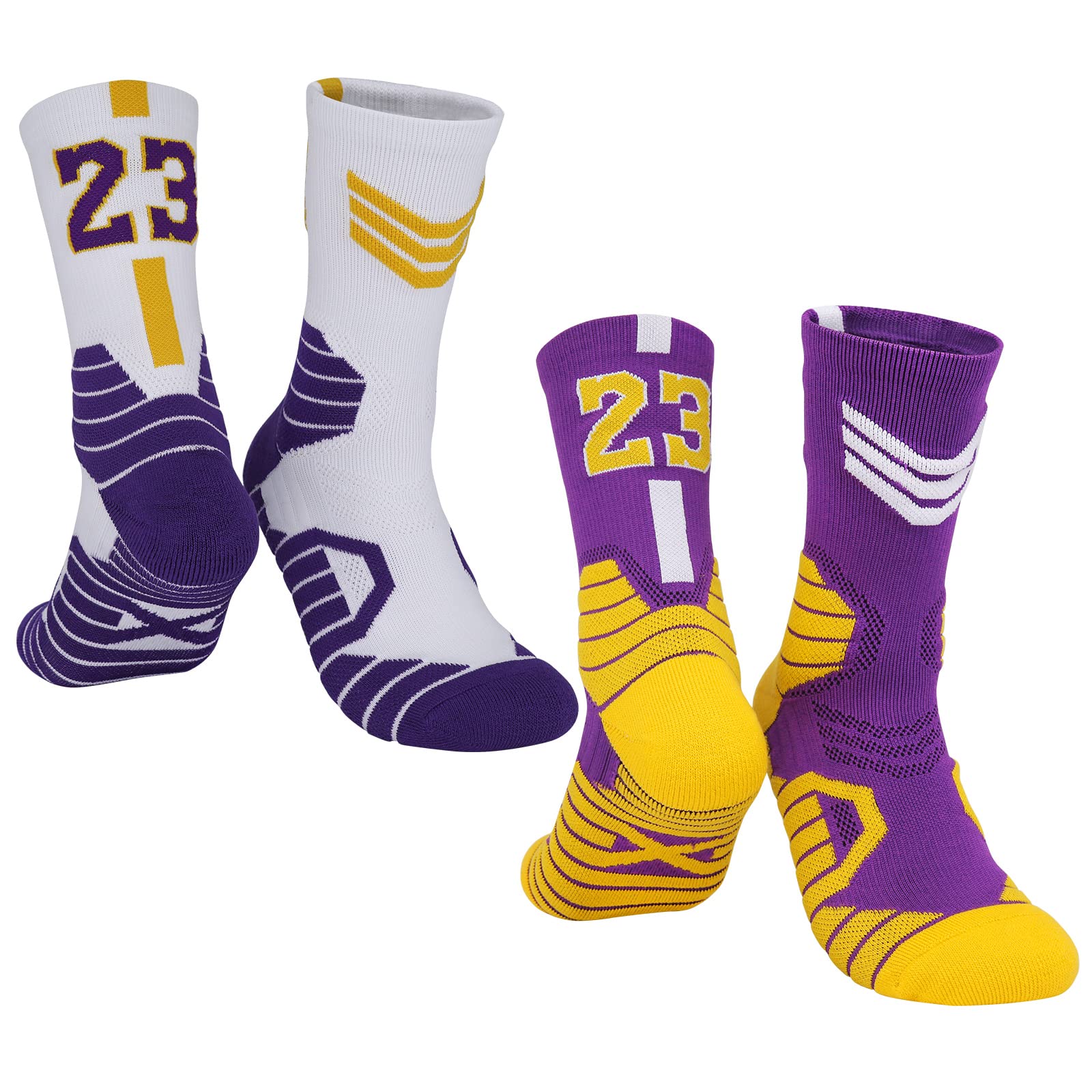2 Pairs Basketball Socks for Men & Boys - Team Lucky Number Sports Star Socks for Kids & Adults - Perfect for Games, Training and Casual Wear