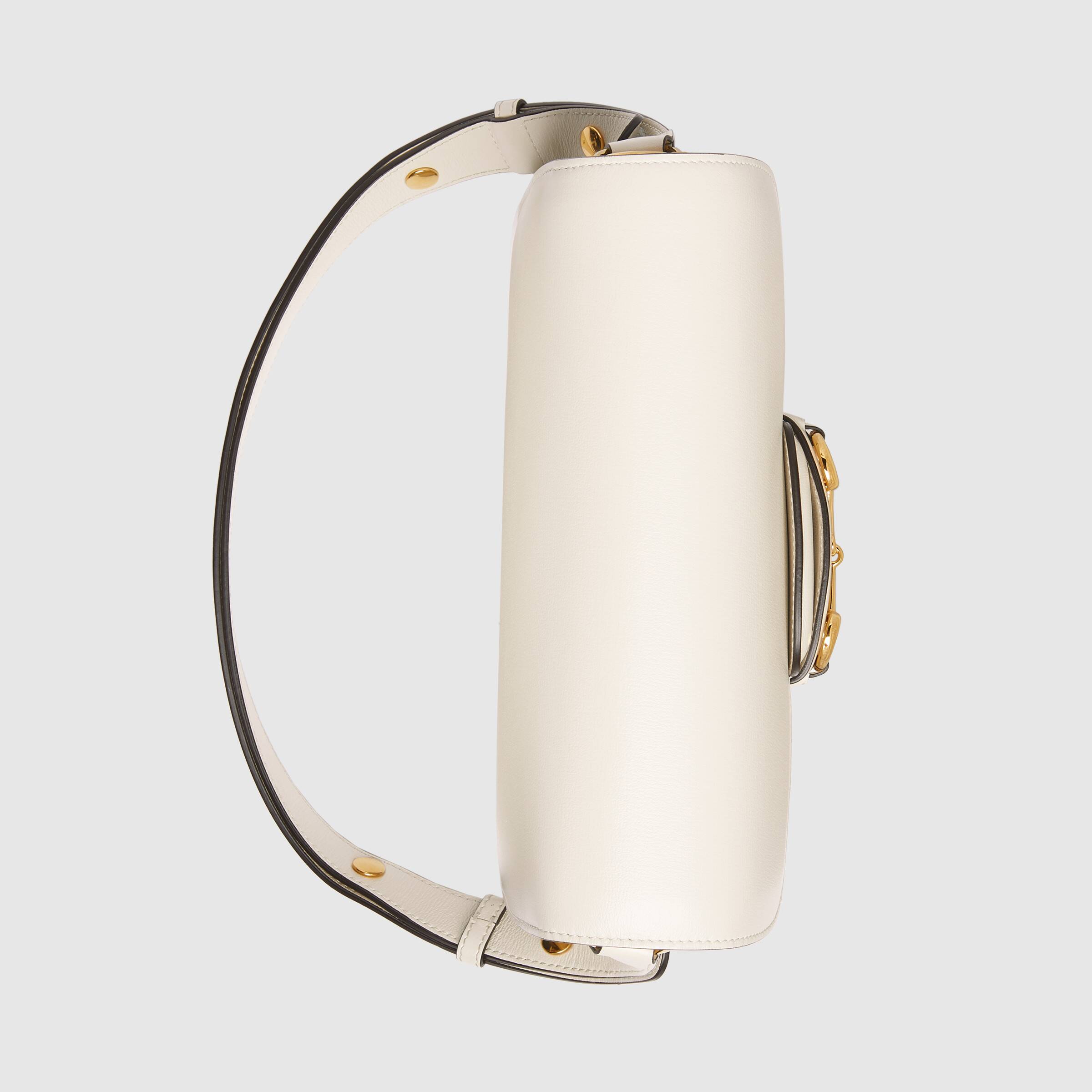 Gucci 1955 Horsebit Shoulder Bag White Leather Crossbody Purse for Women | Luxury Designer Handbag for Work, Travel & Everyday Use