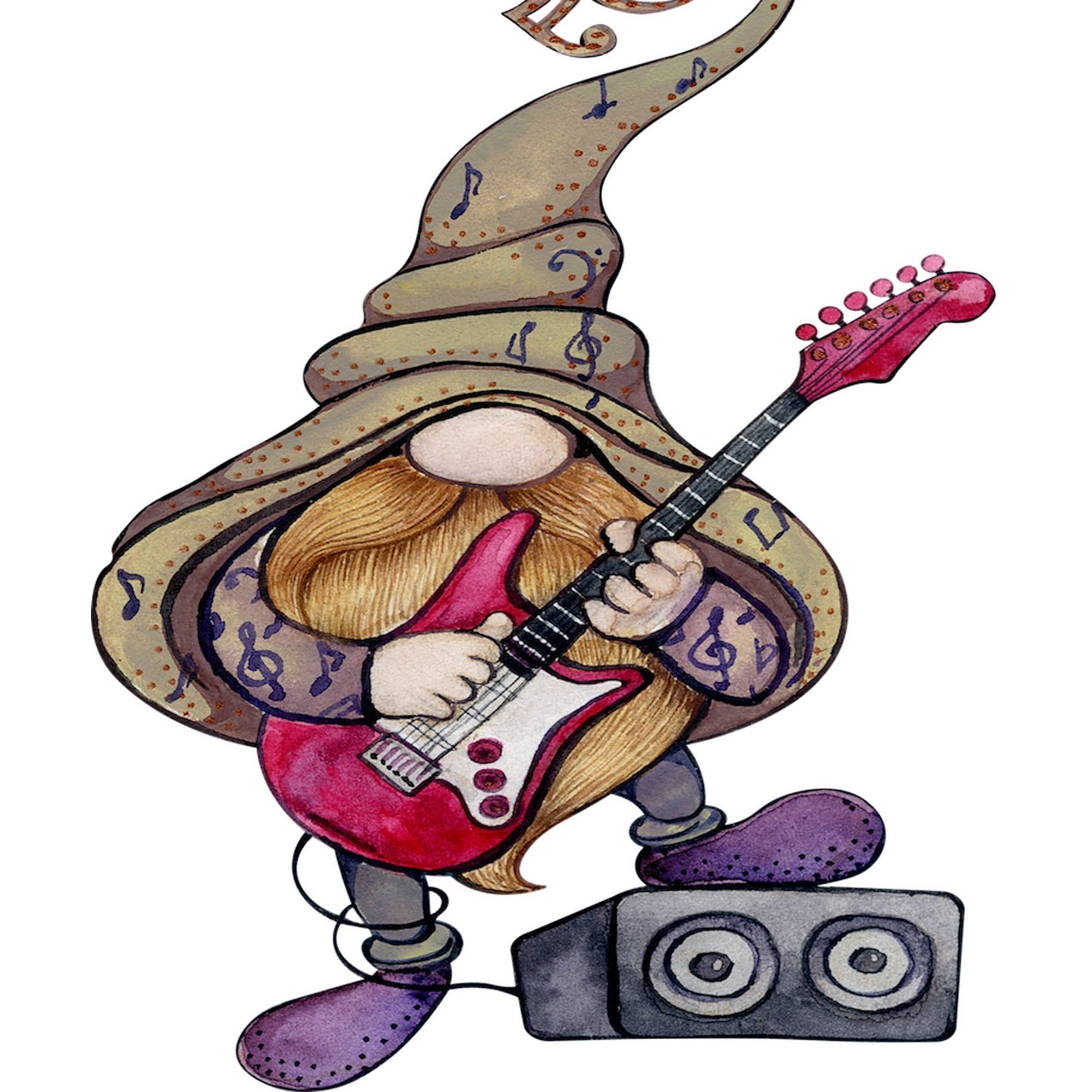 Gnome Guitar Player Sticker - Funny Band Member Gift Idea - Rectangle Bumper Decal for Cars, Laptops & Windows - Perfect for Music Lovers & Rock Fans