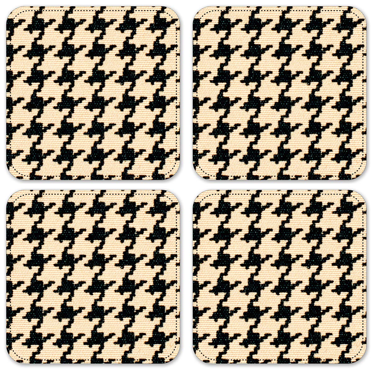 Houndstooth Vinyl Drink Coasters Set of 4 - Absorbent & Durable Bar Coasters for Coffee, Beer, Wine - Perfect for Home, Office, or Restaurant Use