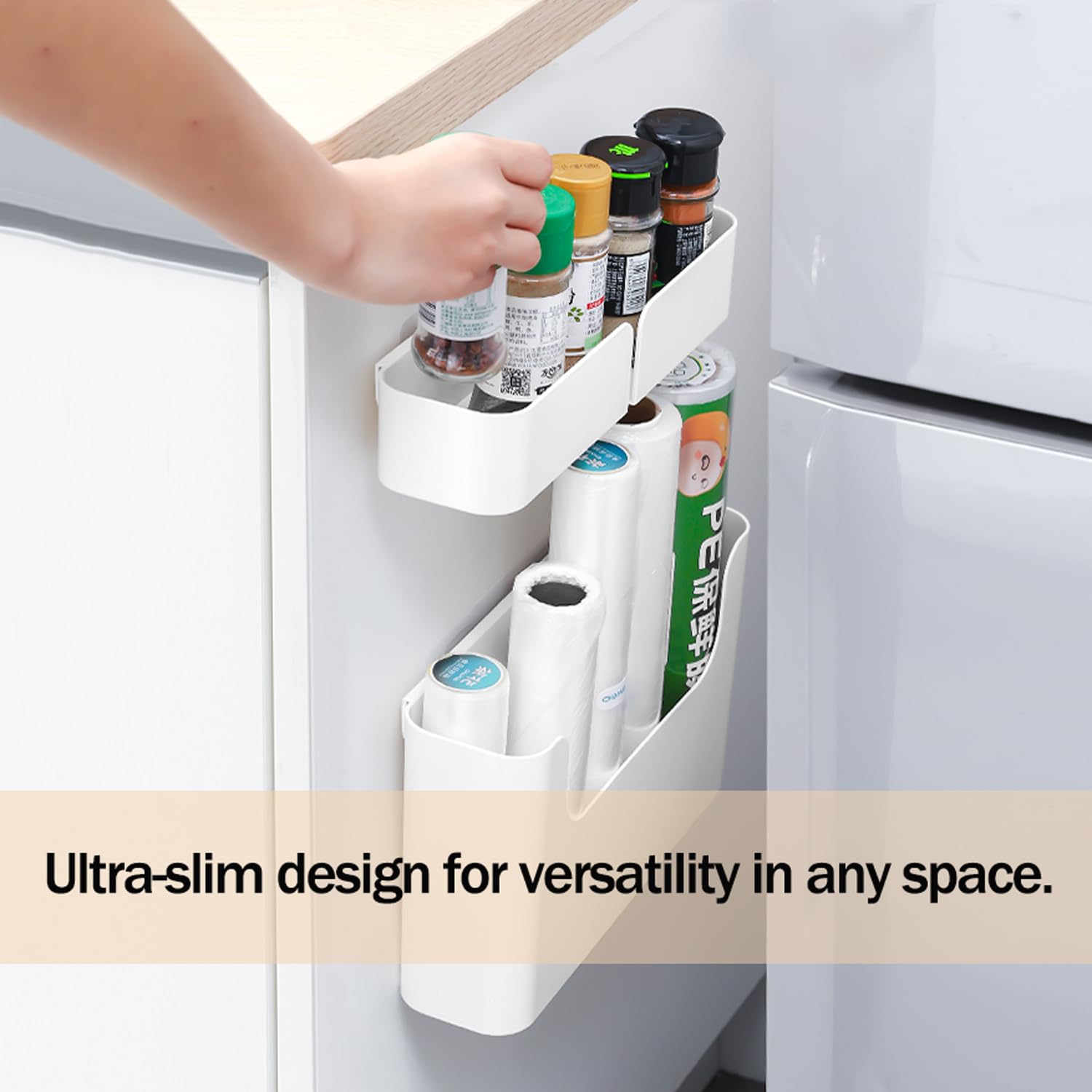 MORNITE 4-Pack Adhesive Cabinet Door Organizer - White Storage Shelves for Kitchen, Bathroom, RV, Pantry, Bedroom & Closet - Space Saving Door Rack for Spices, Cleaning Supplies & Toiletries - Perfect for Small Homes & Apartments