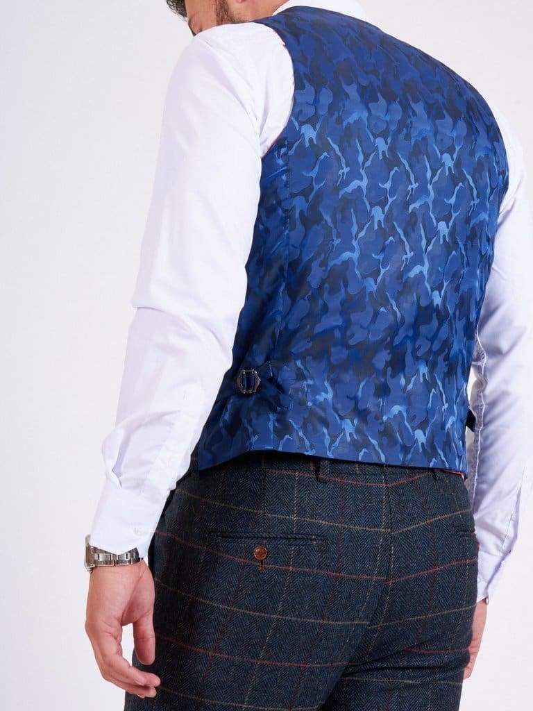 Marc Darcy Eton Navy Blue Tweed Check 3 Piece Suit for Men - Classic British Style Formal Wear for Weddings, Business Meetings & Special Occasions