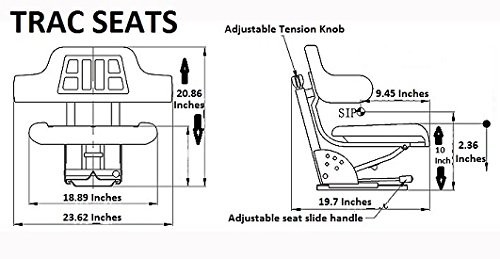 TRAC SEATS Black Universal Suspension Tractor Seat with Tilt & Waffle Style - Fits Massey Ferguson & Other Farm Tractors - Durable Comfort for Long Farming Hours