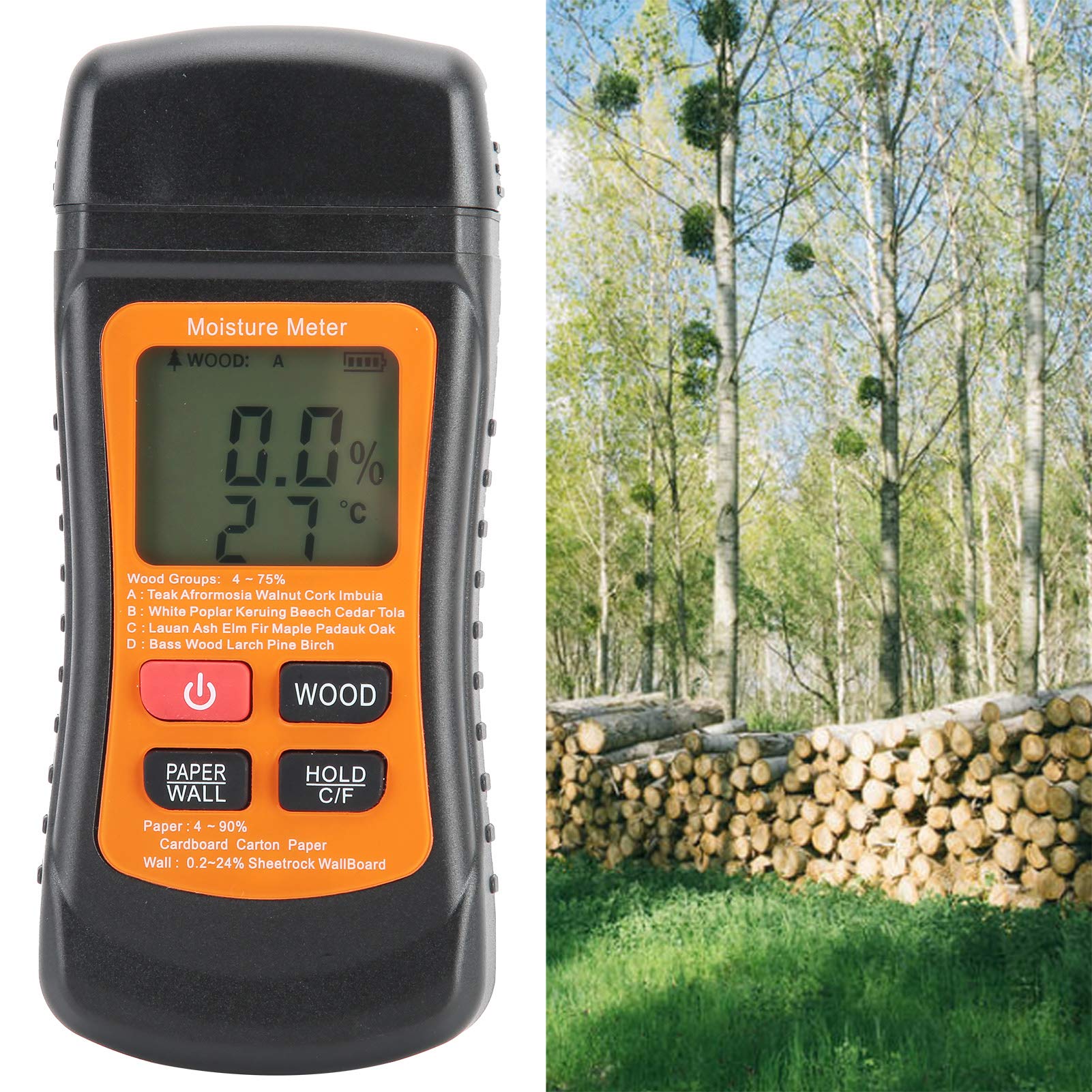 Portable Digital Timber Moisture Meter with LCD Display - 2-in-1 Wood Moisture Detector for Furniture, Flooring & Lumber - Reusable Automatic Hygrometer for Carpenters, Woodworkers & DIY Projects