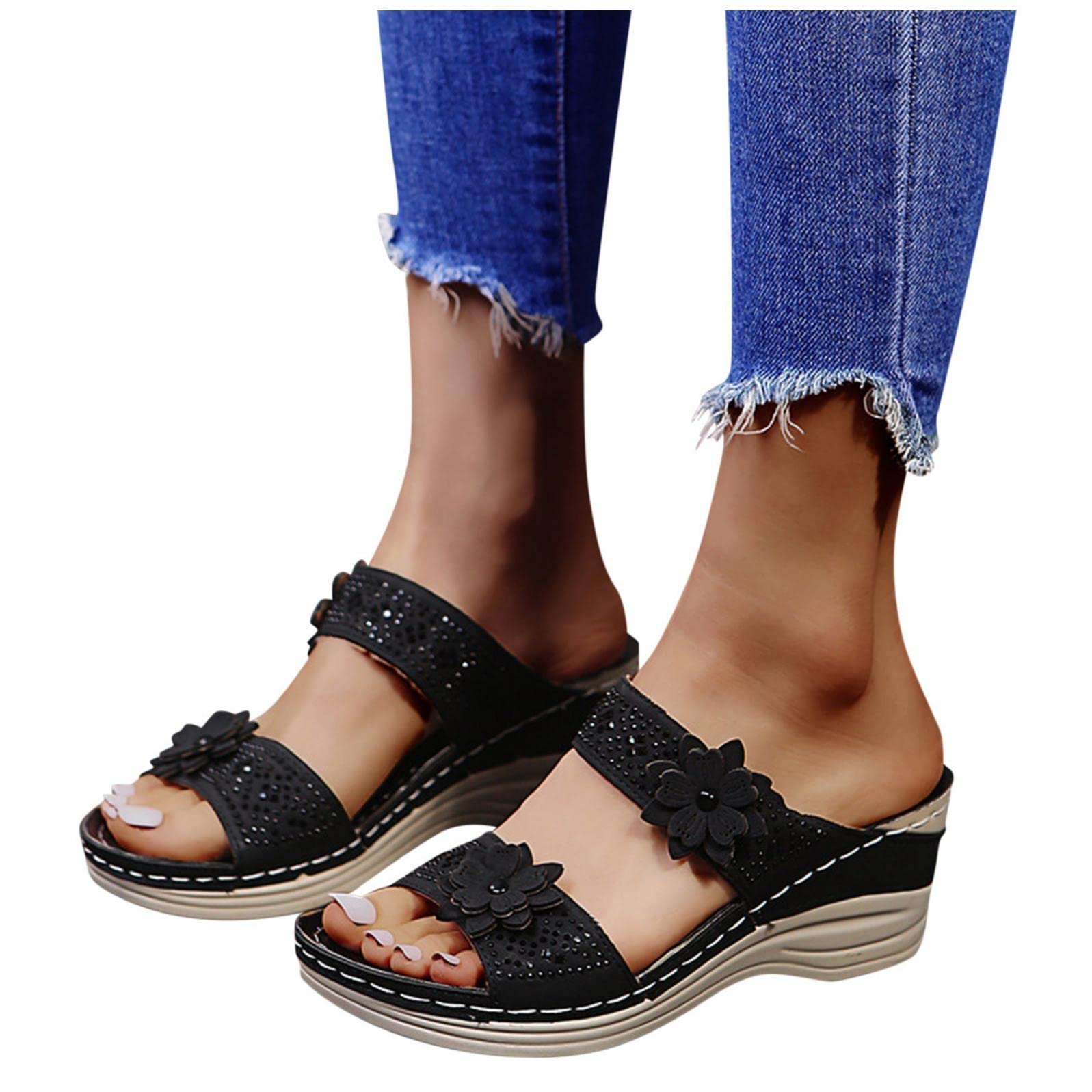 Women's Summer Sandals - Casual Flat Open Toe Slip On Beach Shoes for Travel & Outdoor Activities | Comfortable Walking Sandals for Vacation, Poolside, Beach & Daily Wear