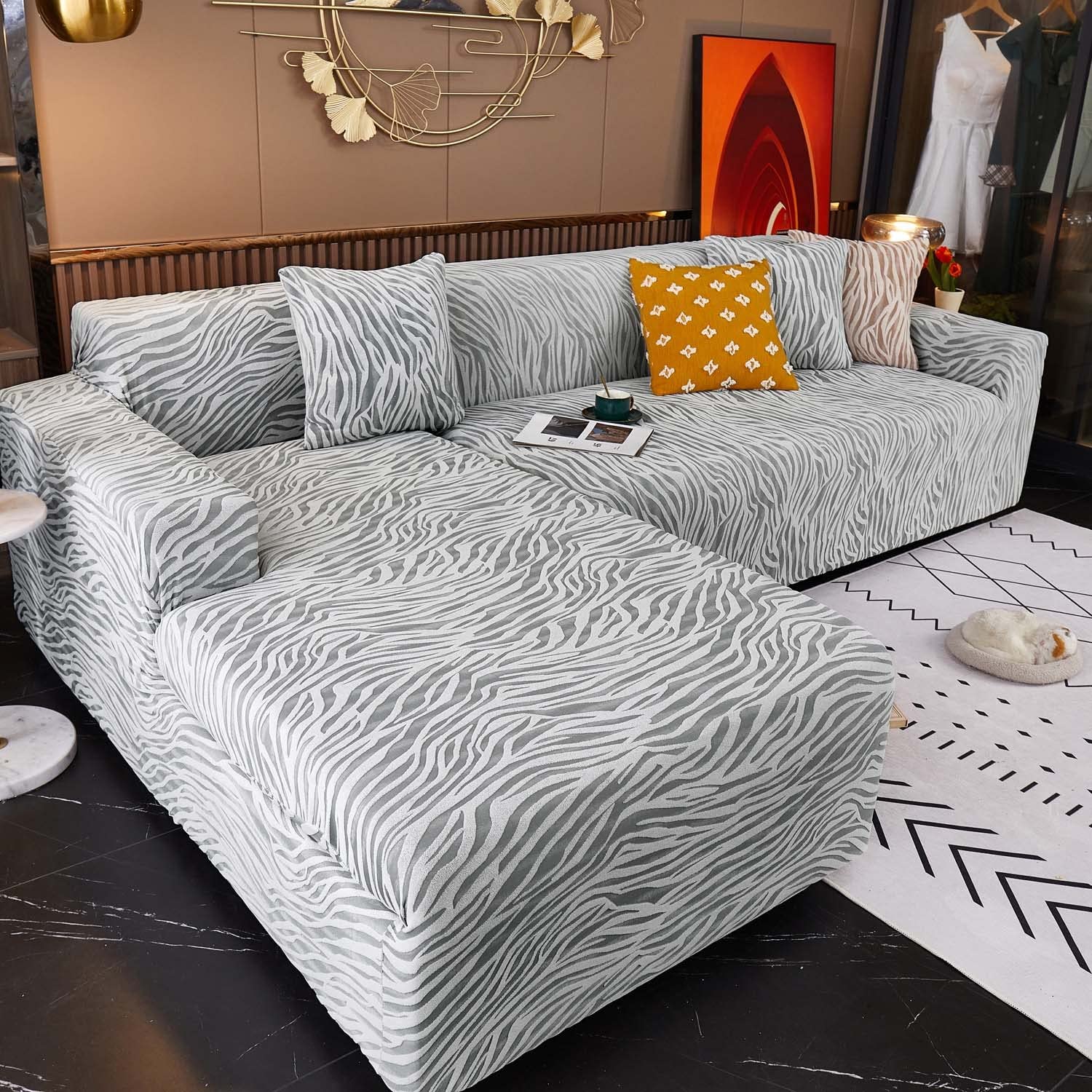 **L-Shaped Sectional Sofa Slipcover for Pets - Waterproof Furniture Protector Cover for 3-Cushion Couch with Chaise (Gray) - Perfect for Living Room, Family Room & Pet-Friendly Homes**
