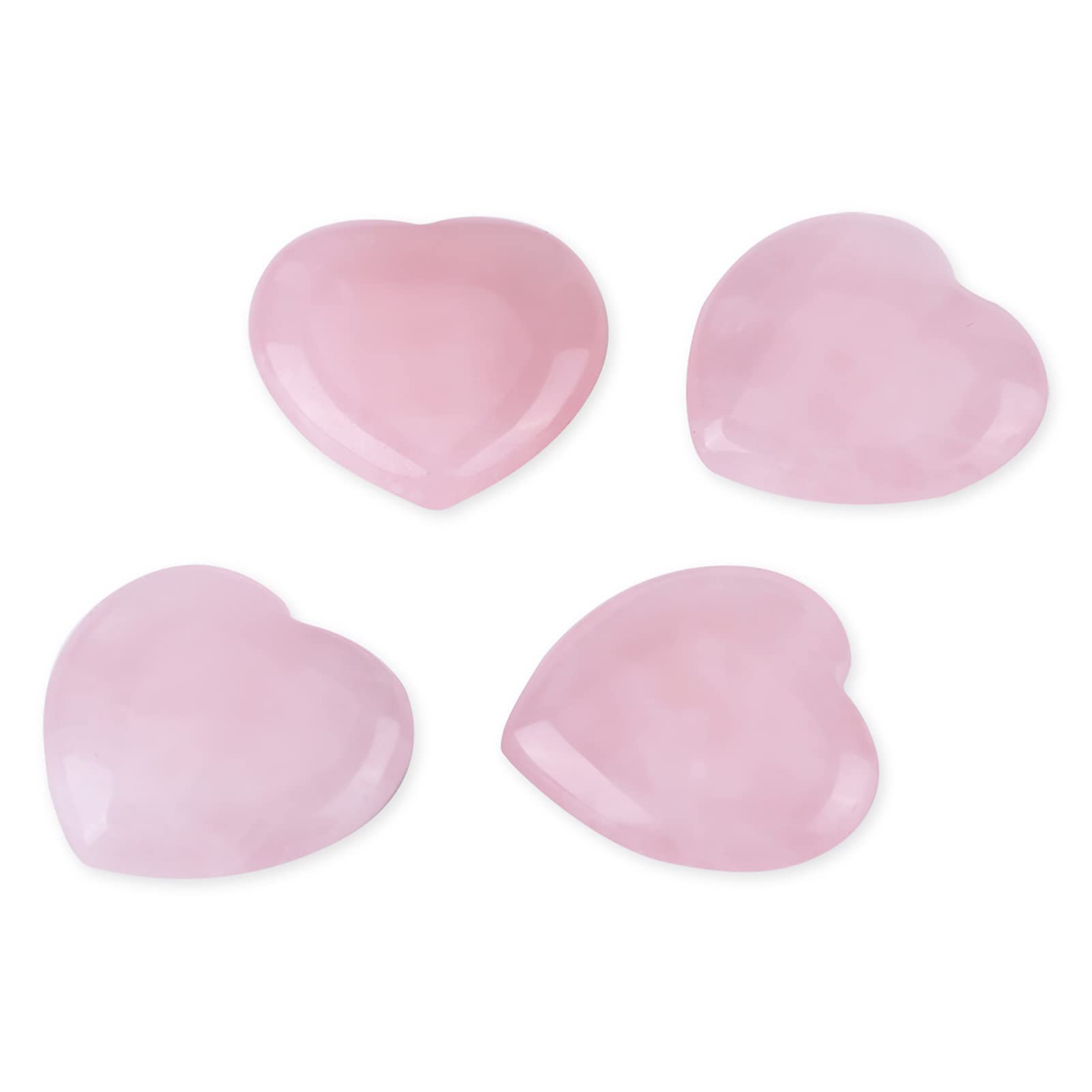 4PCS Natural Rose Quartz Heart Stones - Polished Healing Crystals for Love, Chakra Balancing & Reiki - Worry Stones for Anxiety Relief & Emotional Healing - Perfect for Meditation, Gifts & Home Decor
