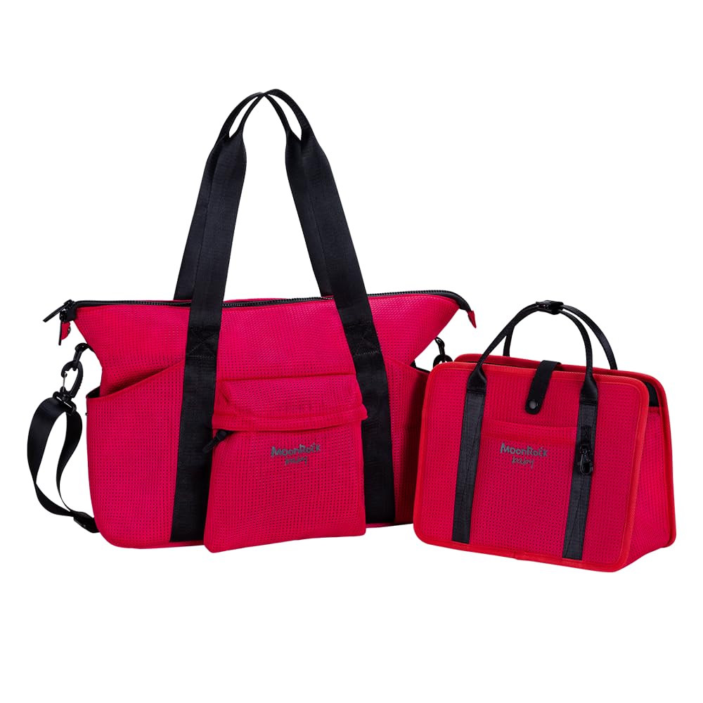 Sport Dami Tote Bag for Women - Large Red Gym Bag with Zipper Pockets - Perfect for Workout, Travel, Yoga & Beach Day Essentials