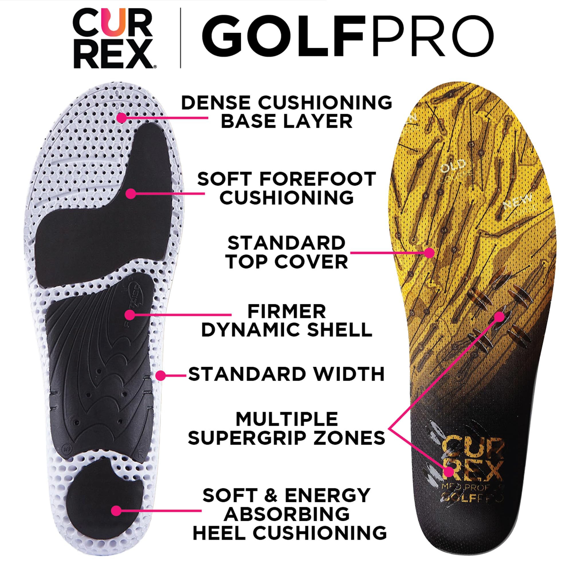 CURREX GolfPro Insoles for Golf Shoes – High Arch Support Inserts for Men & Women – Improve Balance, Stability & Comfort – Relieve Foot & Heel Pain – Small Size – Perfect for Golfers & Active Lifestyles