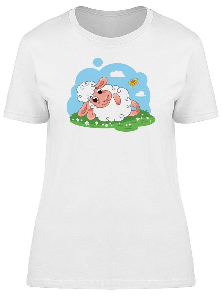 Women's Sheep Sleeping On Meadow Cartoon T-Shirt - Cute Animal Graphic Tee for Casual Wear, Outfits & Daily Fashion
