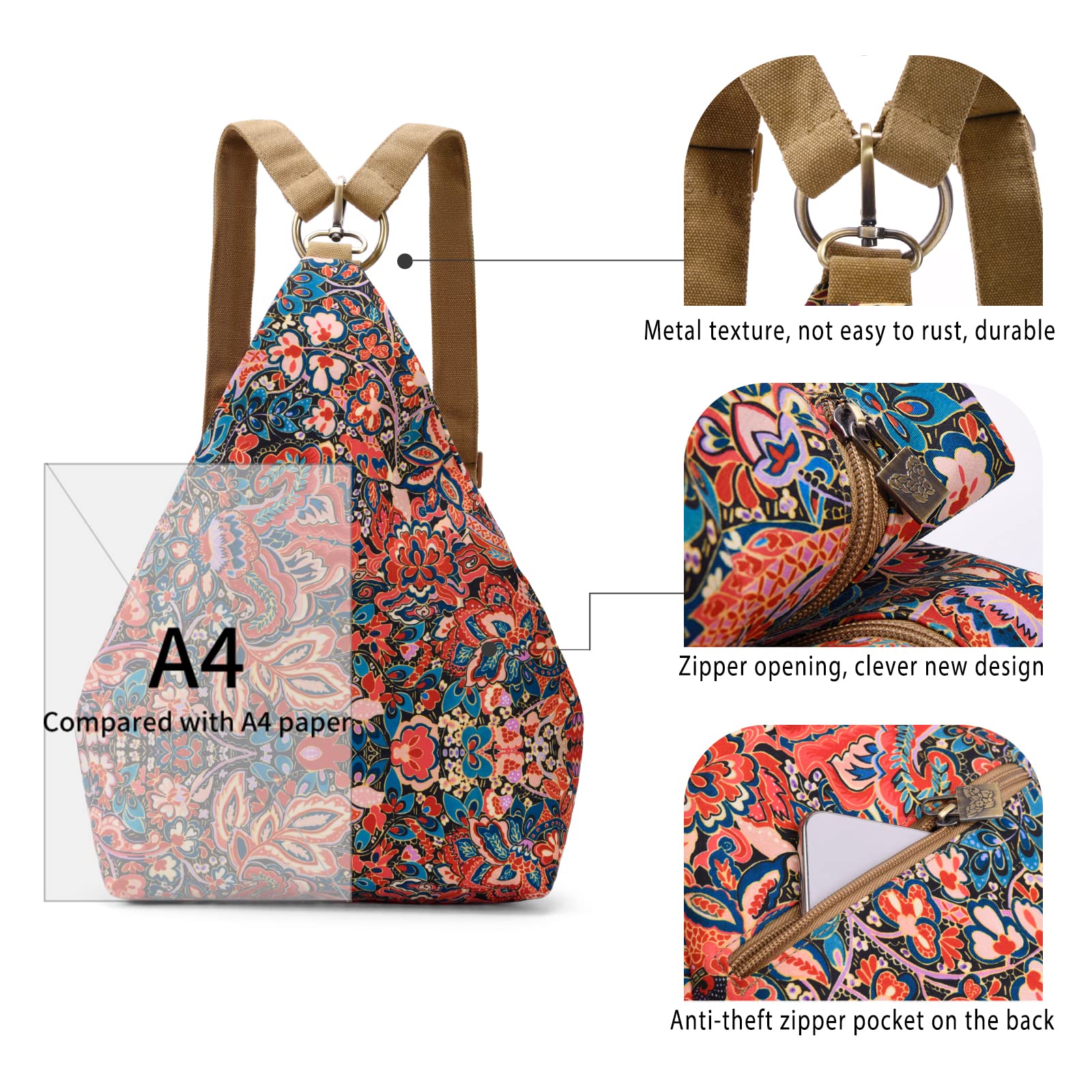 Bohemian Style Black Butterfly Women's Backpack - Fashionable Small Casual Daypack & Purse for Travel, Work & College (Red)