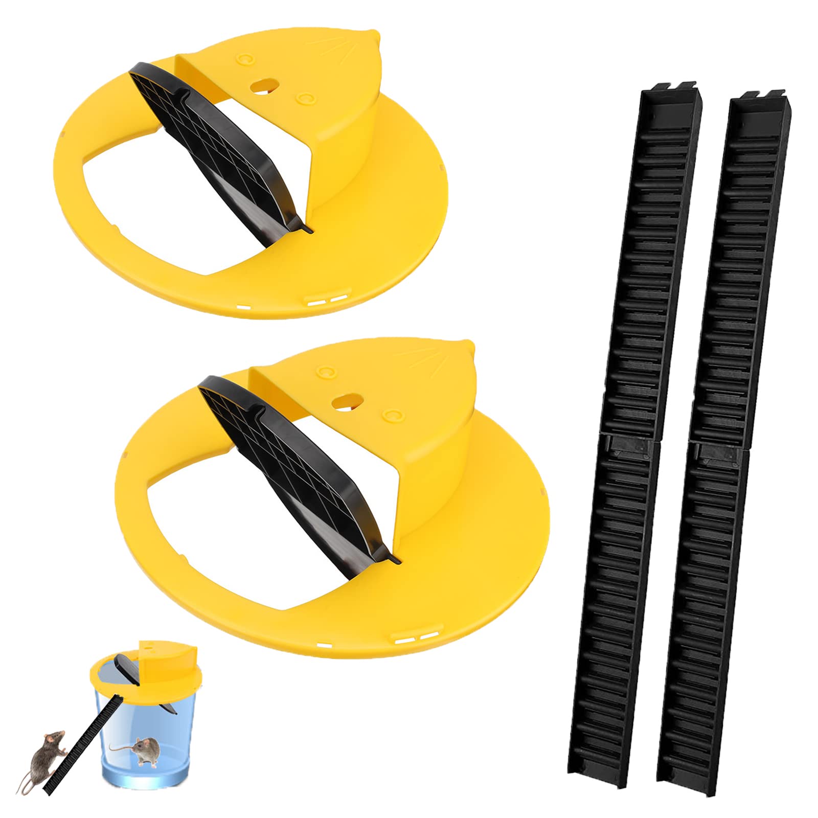 Flip N Slide Bucket Lid Mouse Trap - 5 Gallon Humane Reusable Rat Trap for Indoor & Outdoor Use, Detachable Smart Plastic Design (2 Pack) - Ideal for Home, Garage, Basement & Garden Pest Control