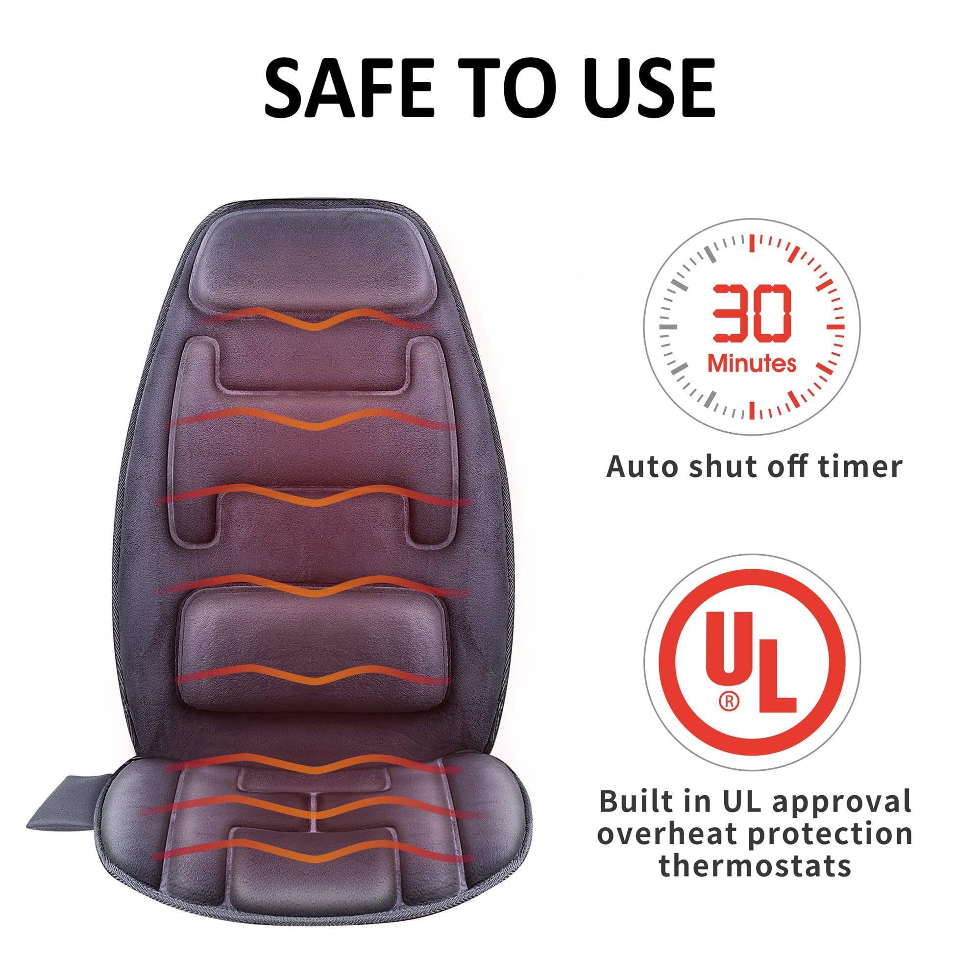 Snailax Heated Massage Seat Cushion with Memory Foam Support - Neck & Lumbar Pain Relief for Office Chair, Car Seat & Home Use