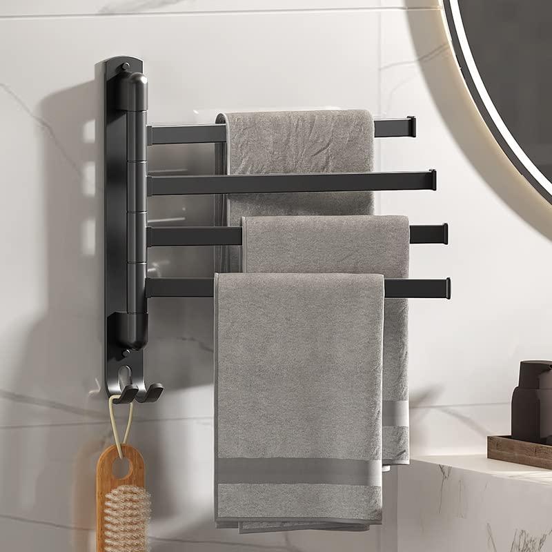 15.5 Inch Swivel Towel Rack - 4 Arm Wall Mount Space Saving Bathroom Organizer with 180° Rotation | Aviation Aluminum Towel Holder for Bathroom, Kitchen & Laundry Room Organization
