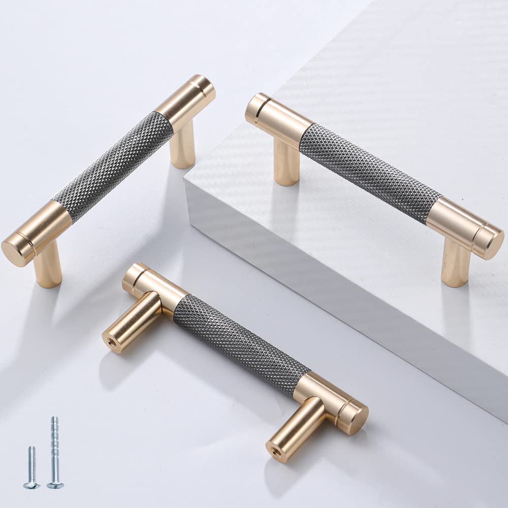 12 Pack 3 Inch (76mm) Gold & Grey Cabinet Pulls - Durable Aluminum Drawer Handles for Kitchen Cabinets, Dressers & Furniture Hardware (Modern Home Decor Upgrade)