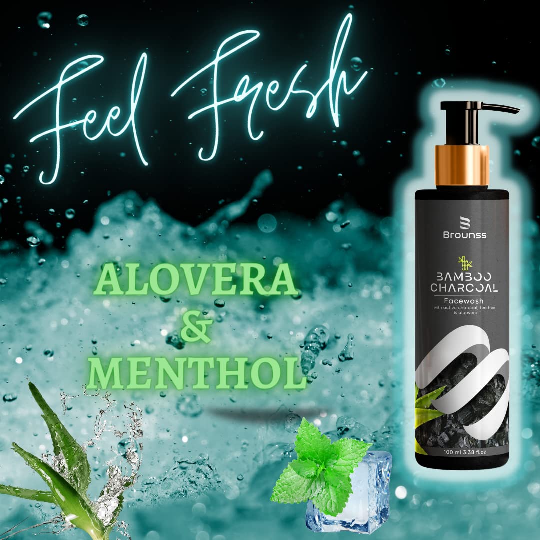 Brounss Oil Clear Anti Acne Detan Face Wash with Bamboo Charcoal & Neem | For Oily Skin, Pimples, Hydration & Brightening | Men & Women | 100ml | Daily Cleansing for Clear, Glowing Skin