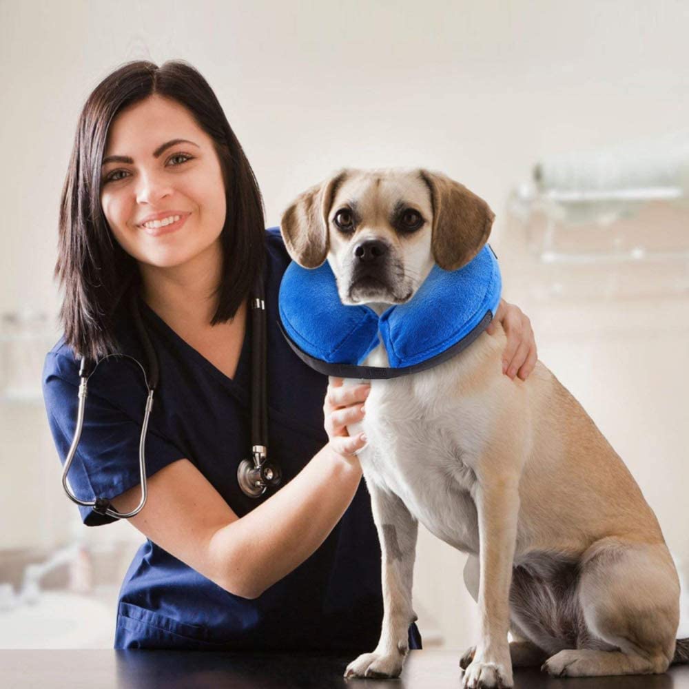 Zukent Inflatable Pet Recovery Collar for Dogs & Cats - Soft Adjustable Donut Cone Alternative, Comfortable E-Collar to Prevent Licking Wounds, Quick Release & Washable (Medium Size) - Perfect for Post-Surgery Care & Wound Healing