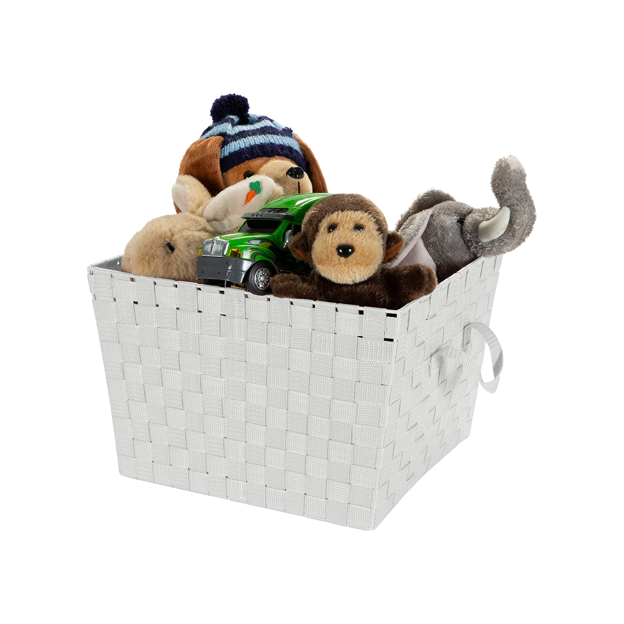 Large Woven Storage Tote Basket with 2 Handles - 4 Pack White Organizer for Closet, Bedroom, Bathroom & Nursery - Perfect for Toys, Accessories & Decorative Gift Storage