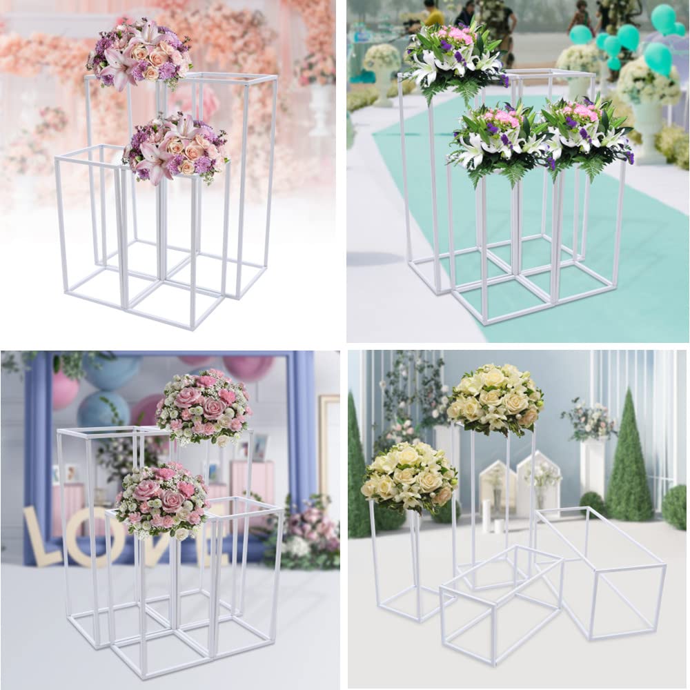 LOYALHEARTDY Modern Geometric Wedding Flower Stand - Silver Metal Vase Column for Wedding Decor, Bridal Shower, Reception Centerpiece - Elegant Floral Display for Ceremony & Home Decor