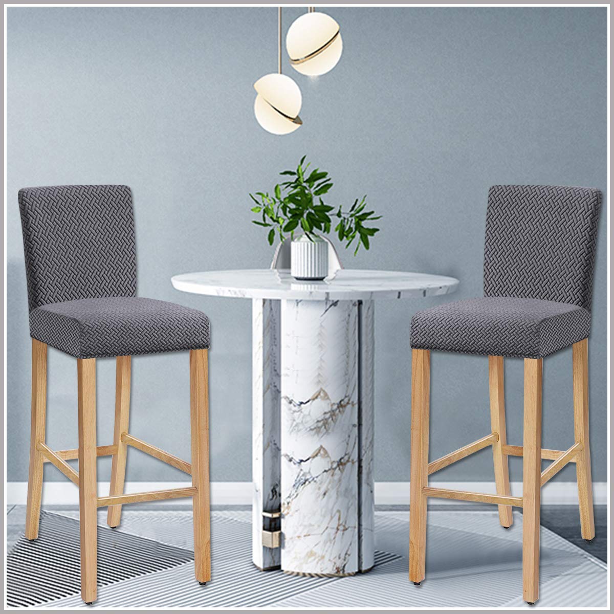 Stretch Waterproof Jacquard Bar Chair Covers - Washable & Removable Slipcovers for Dining Chairs, Bar Stools & Back Chairs (Set of 4, Dark Gray) - Perfect for Home, Restaurant & Office Use