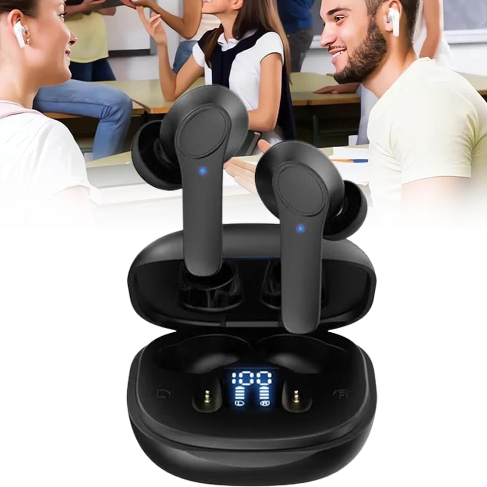 ElderDiscus Bluetooth Translator Earbuds - 144 Language Real-Time Translation Device with High Accuracy for Travel & Business (Black) | Perfect for International Meetings, Study Abroad & Global Communication