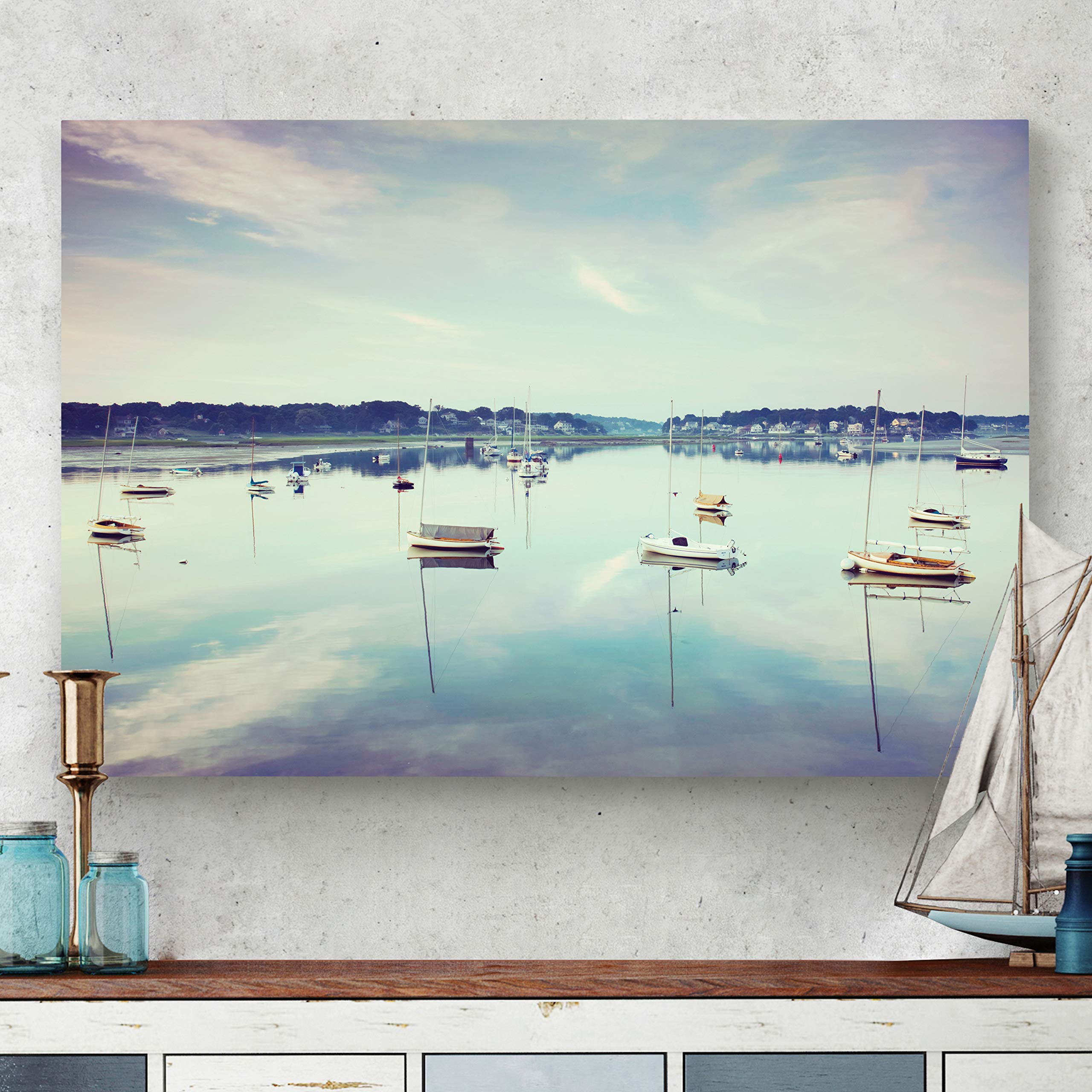 Premium Landscape Canvas Wall Art - Cape Ann Marina Photographic Print (24x36 Inch) for Living Room, Bedroom, Kitchen & Bathroom Decor | Stunning Gallery-Quality Home & Office Décor