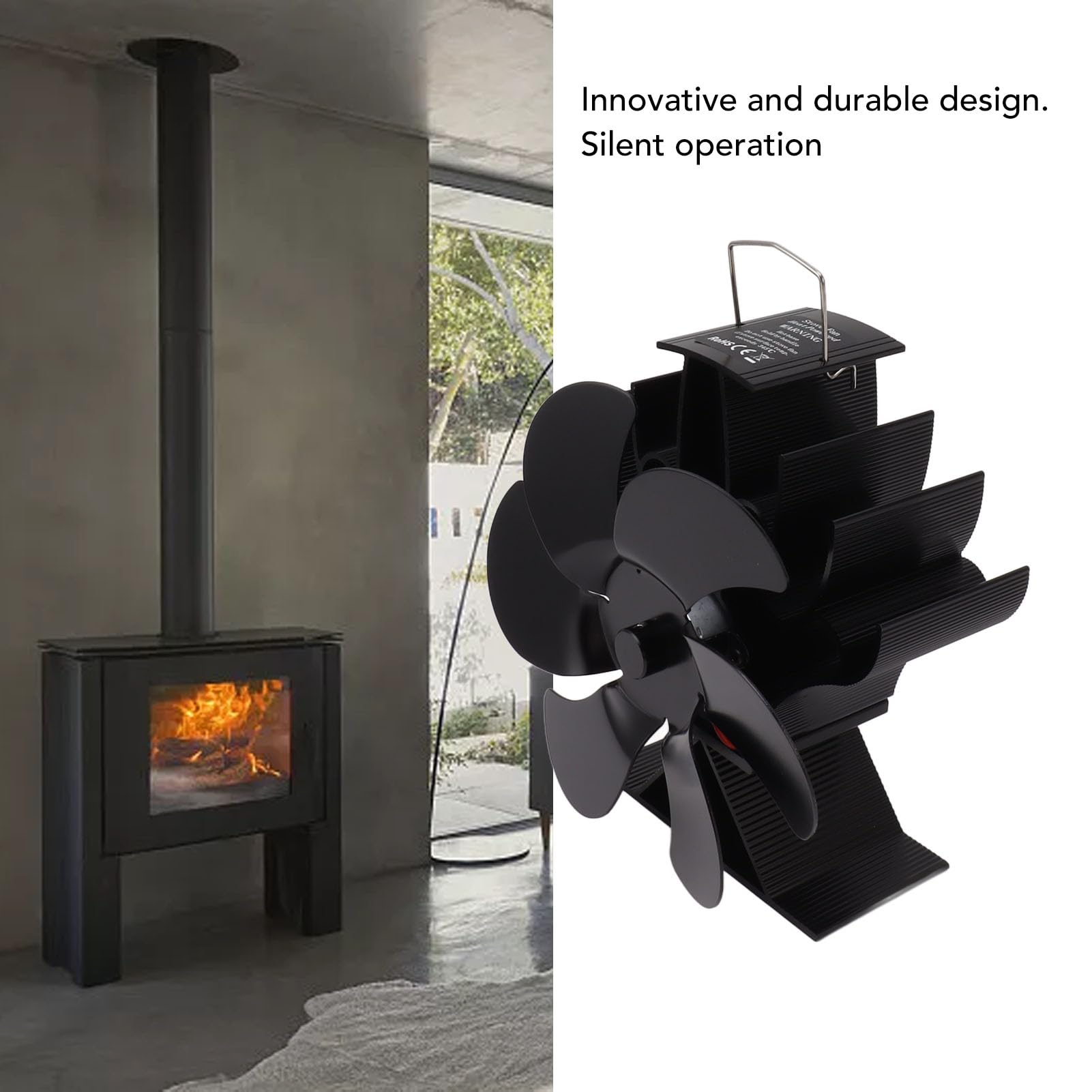 6-Blade Wood Stove Fan - Heat Powered Fireplace Fan for Efficient Home Heating - Perfect for Wood Burning Stoves & Log Cabin Fireplaces (LT419)