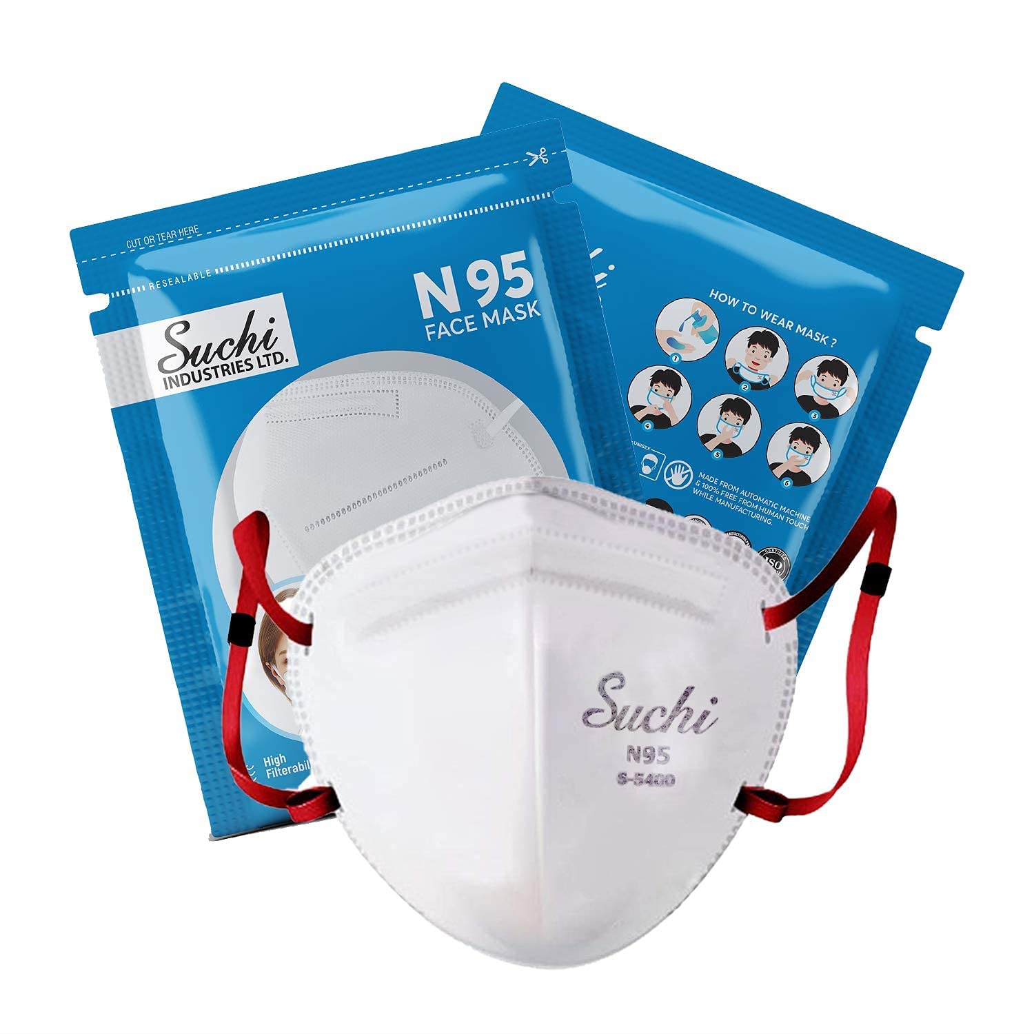 N95 Face Mask - 5-Layer Protection with Non-Woven & Meltblown Fabric, Reusable & Breathable (White, 18-Pack) - Ideal for Healthcare, Construction & Daily Protection