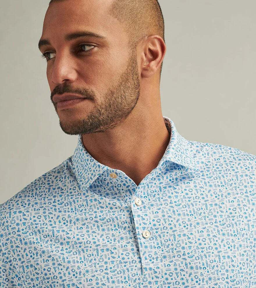 Peter Millar Men's Performance Jersey Polo Shirt - Breathable Moisture-Wicking Golf & Casual Wear - White (Perfect for Golf Outings, Summer Parties & Business Casual Events)