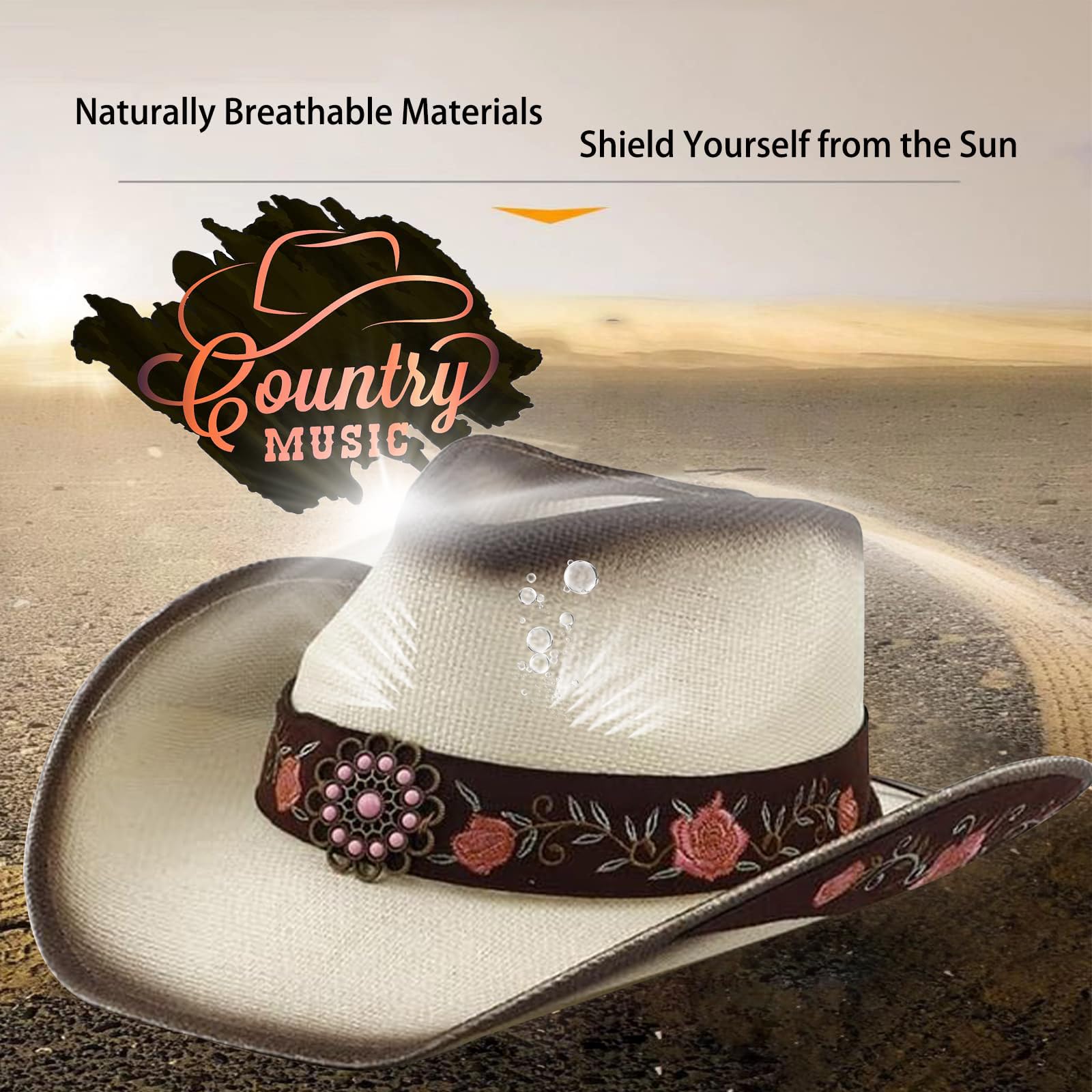 Women's Classic Brown Straw Cowboy Hat - Western Cowgirl Hat for Music Festivals, Beach Parties & Outdoor Events