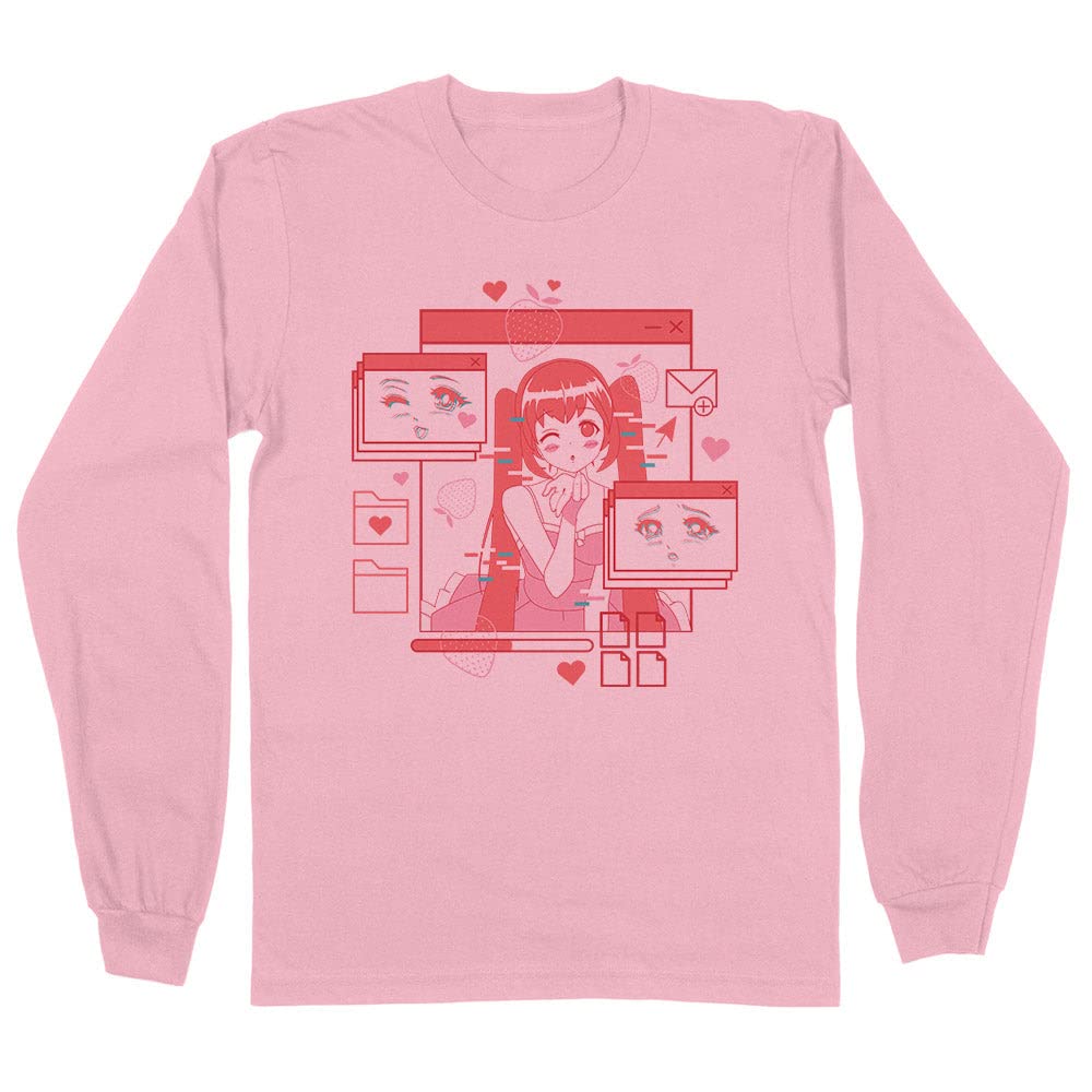 Anime Girl Long Sleeve Graphic T-Shirt - Unisex Computer Gaming Tee for Cosplay & Casual Wear