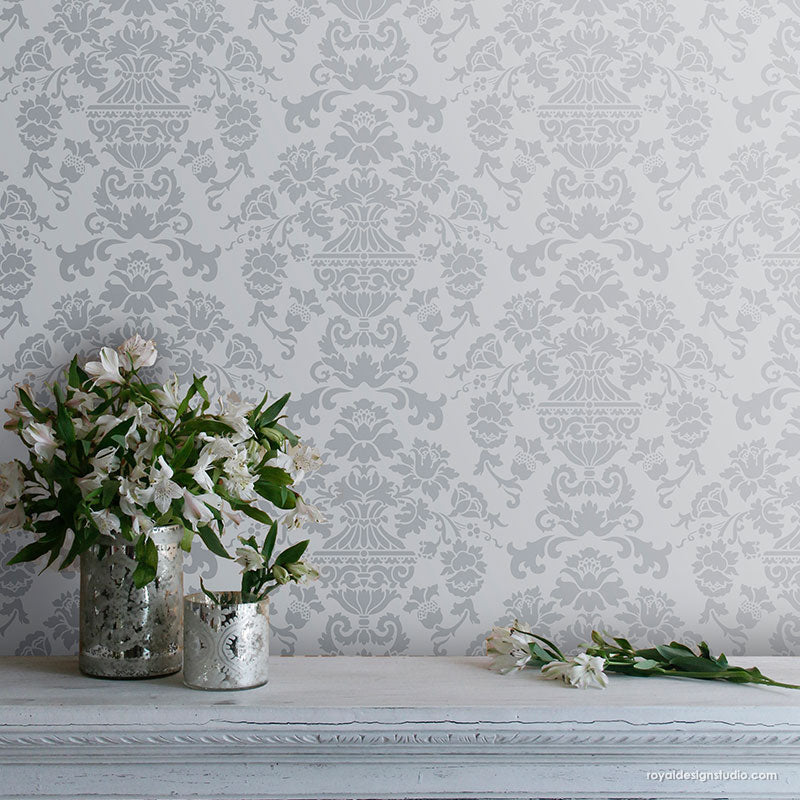 Encantada Damask Stencil - Reusable DIY Wall Stencils for Painting, Home Decor, and Crafts | Perfect for Furniture, Walls, and Fabric Projects