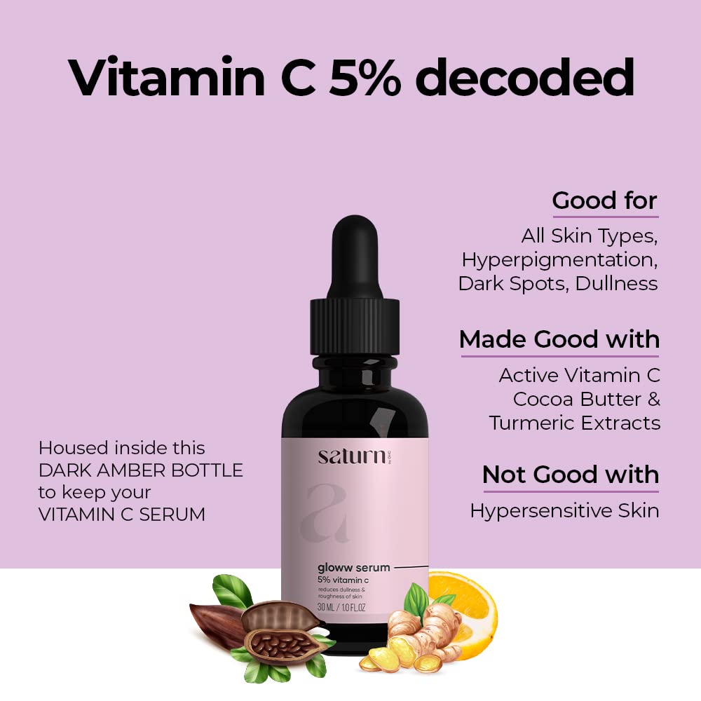 GHC Skin Care Saturn Combo: 5% Vitamin C Face Serum with Niacinamide & Natural Himalayan Stone Facial Massager (Jade Roller & Gua Sha) - Brightening, Glowing Skin | SLS-Free, Paraben-Free, 100% Vegan | All Skin Types | Perfect for Morning Routine & Nighttime Skincare