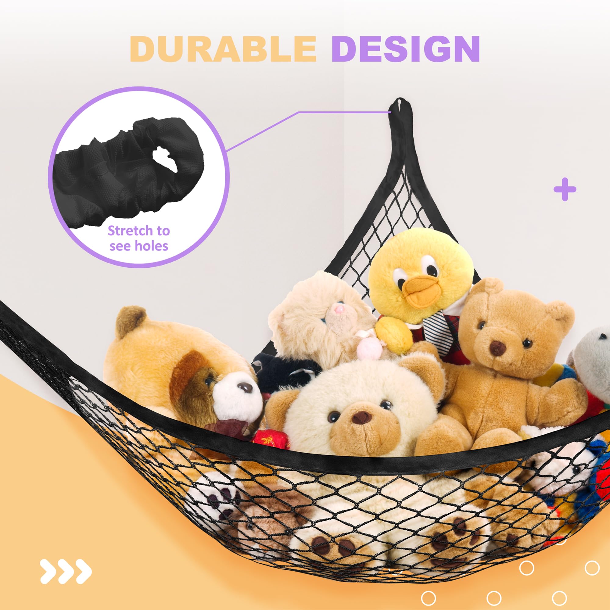 Plush Toy Storage Hammock for Stuffed Animals - Kids Room Organizer & Decor - Easy Hang with Anchors & Hooks - 1 Pack Black - Perfect for Nursery, Playroom & Bedroom Organization