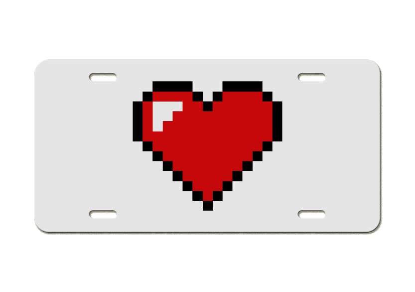 Pixel 8 Bit Heart White Aluminum License Plate - Custom Car Plate for Gaming Enthusiasts & Retro Lovers - Perfect for Vehicles, Wall Decor, and Gamer Gifts