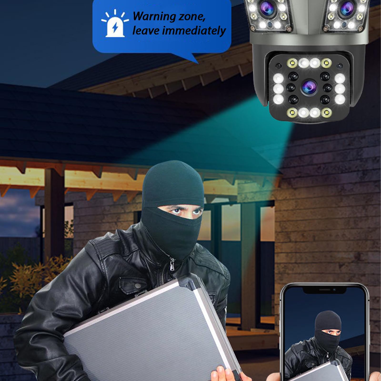 4K Outdoor Waterproof Wireless WiFi Security Camera with 360° View & 3/4 Lens - Night Vision, Motion Detection, IP66 Weatherproof - Ideal for Home, Garage, Yard & Business Surveillance