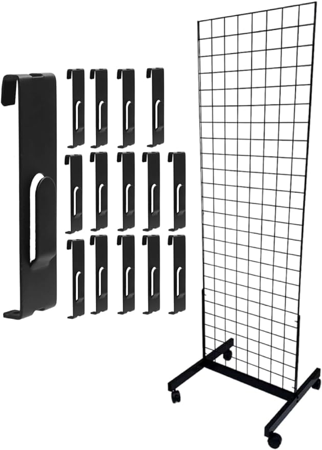 Heavy Duty 2' x 6' Black Commercial Grade Gridwall Display Panel with Hooks - Portable Art Hanging System for Trade Shows, Retail Stores & Gallery Exhibitions