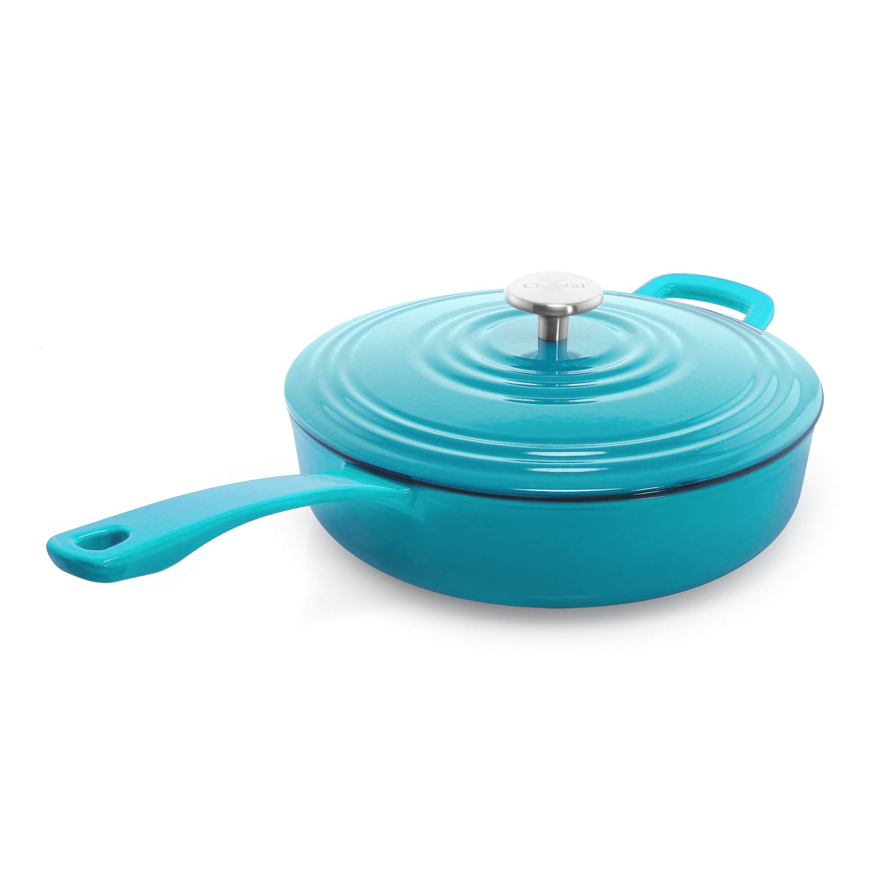 Premium Chantal 4 qt Cast Iron Skillet with Lid - US Formulated Enamel Coated Sauté Pan in Sea Blue | Perfect for Stovetop Cooking, Oven Baking & Serving Dishes