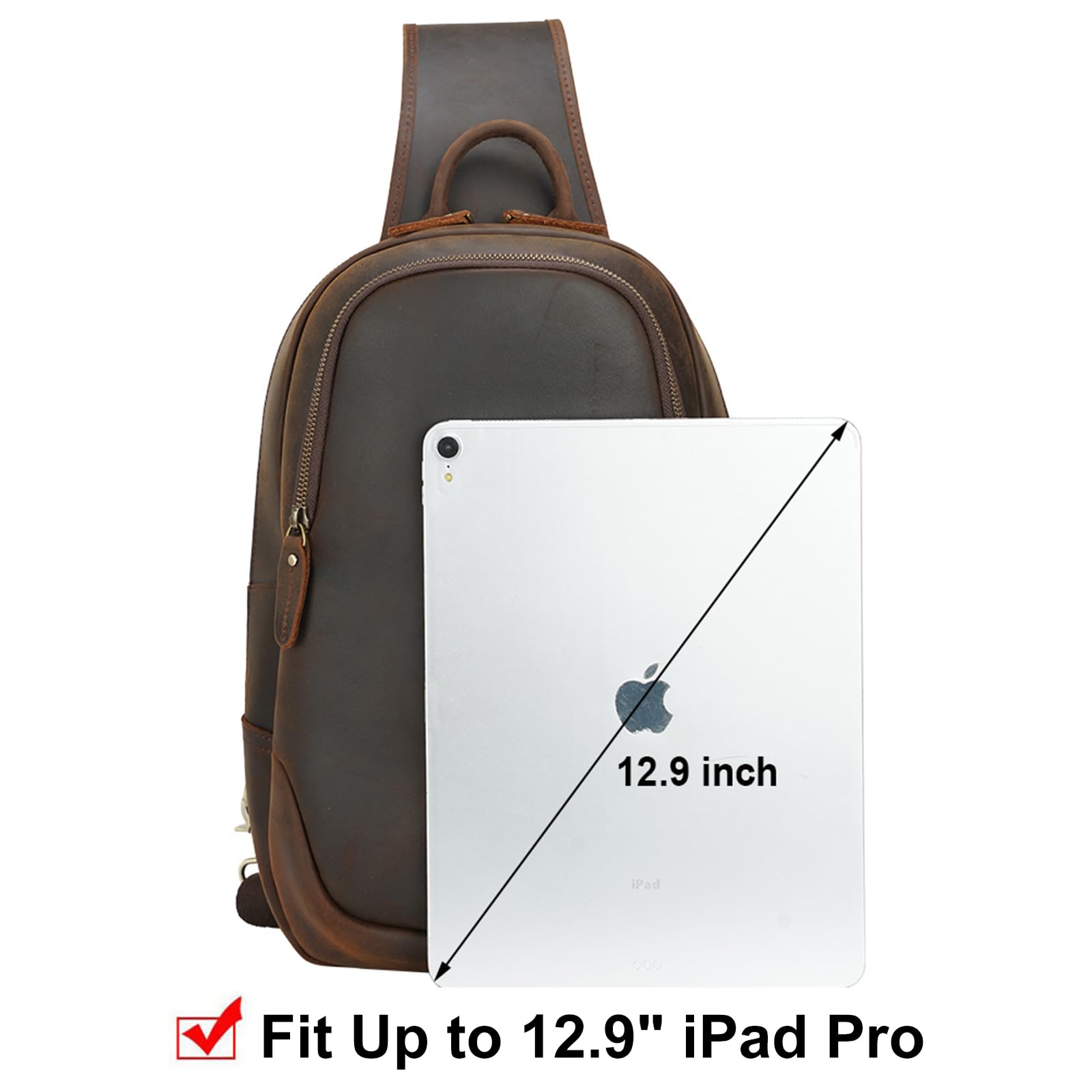 TIDING Men's Leather Crossbody Sling Bag - Anti-Theft Chest Shoulder Bag for Travel, Work & Daily Use - Brown - Perfect for Commuting, Hiking & Urban Adventures