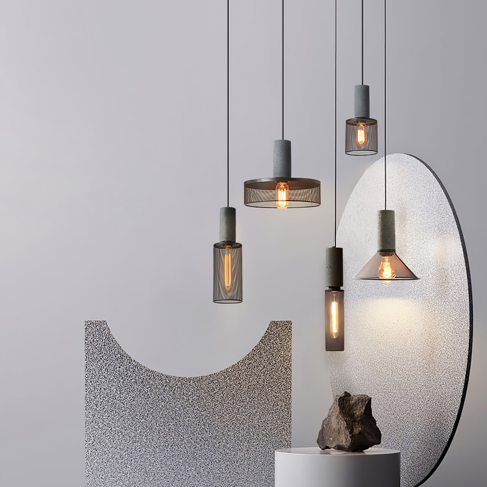Modern Cement Mesh Pendant Light - Industrial Style Hanging Lamp for Kitchen Island, Dining Room & Bedroom Decor - Dimmable Edison Bulb Compatible