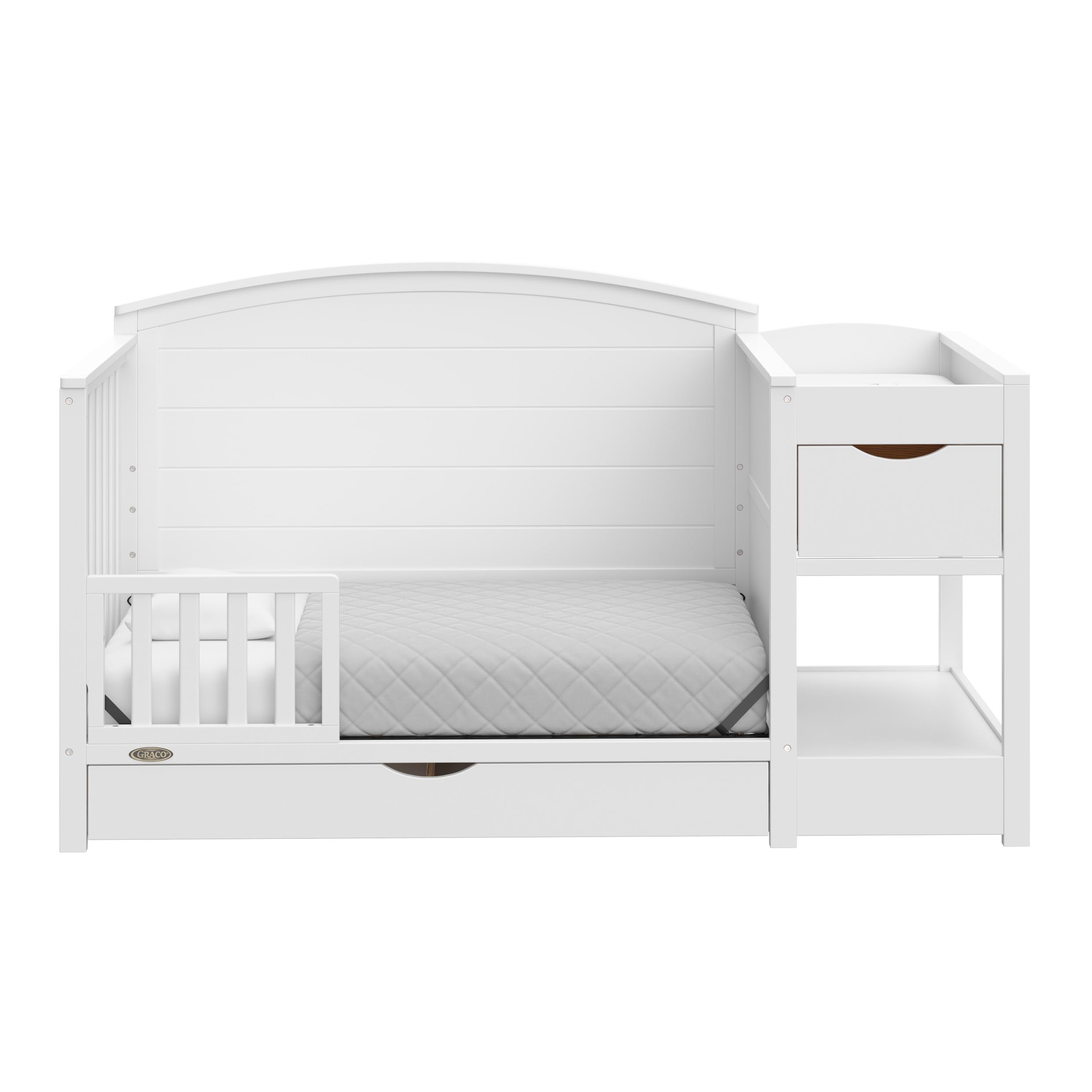 Graco Bellwood 5-in-1 Convertible Crib & Changer with Storage Drawer (White) - GREENGUARD Gold Certified, Converts to Toddler Bed & Full Bed, Nursery Furniture for Baby & Kids Room, Modern & Space-Saving Design