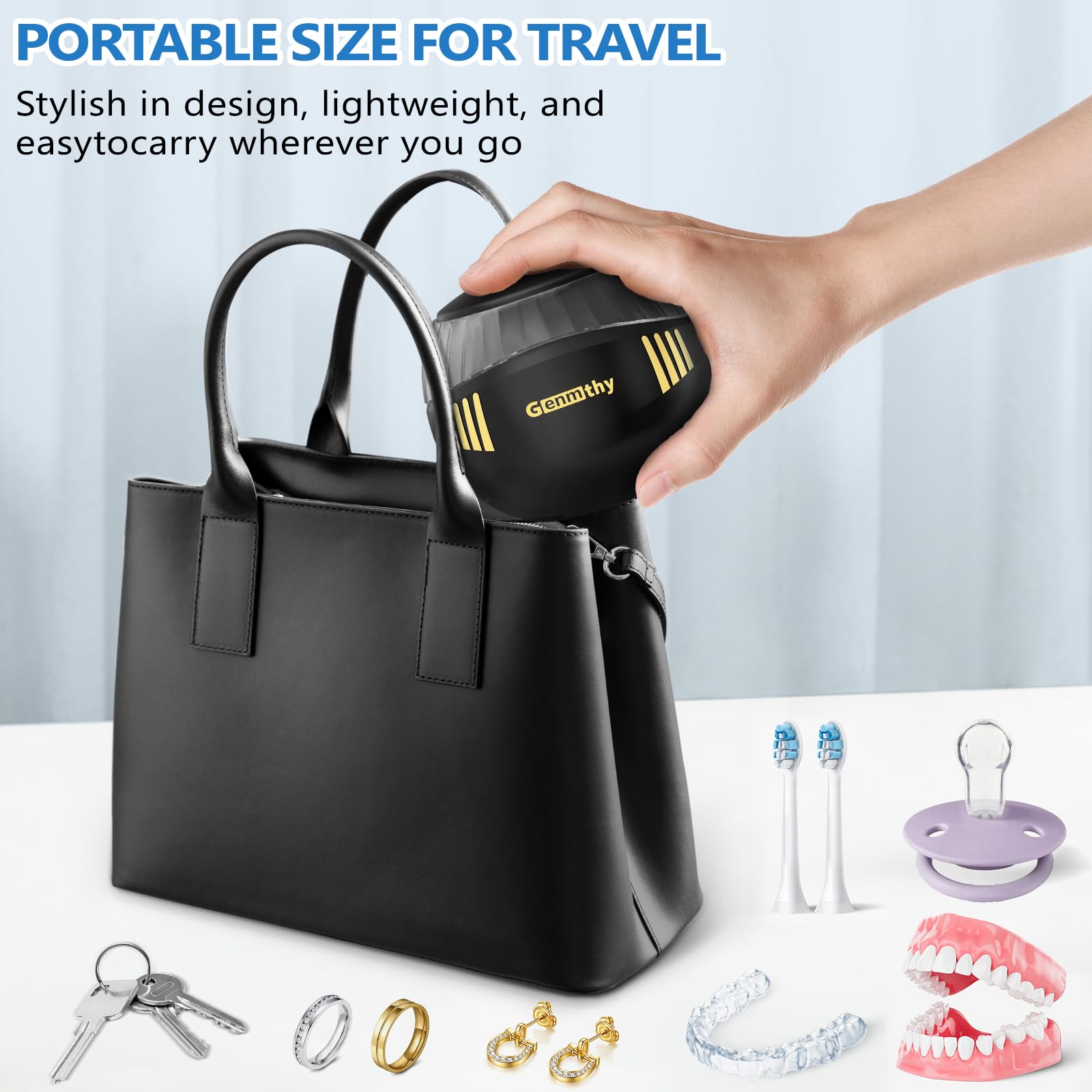 Ultrasonic Jewelry & Denture Cleaner Machine 45Khz with 6 LED Lights, Digital Timer & 4 Time Modes - Portable Retainer, Ring, Necklace, Watch Cleaner for Home, Travel & Dental Care