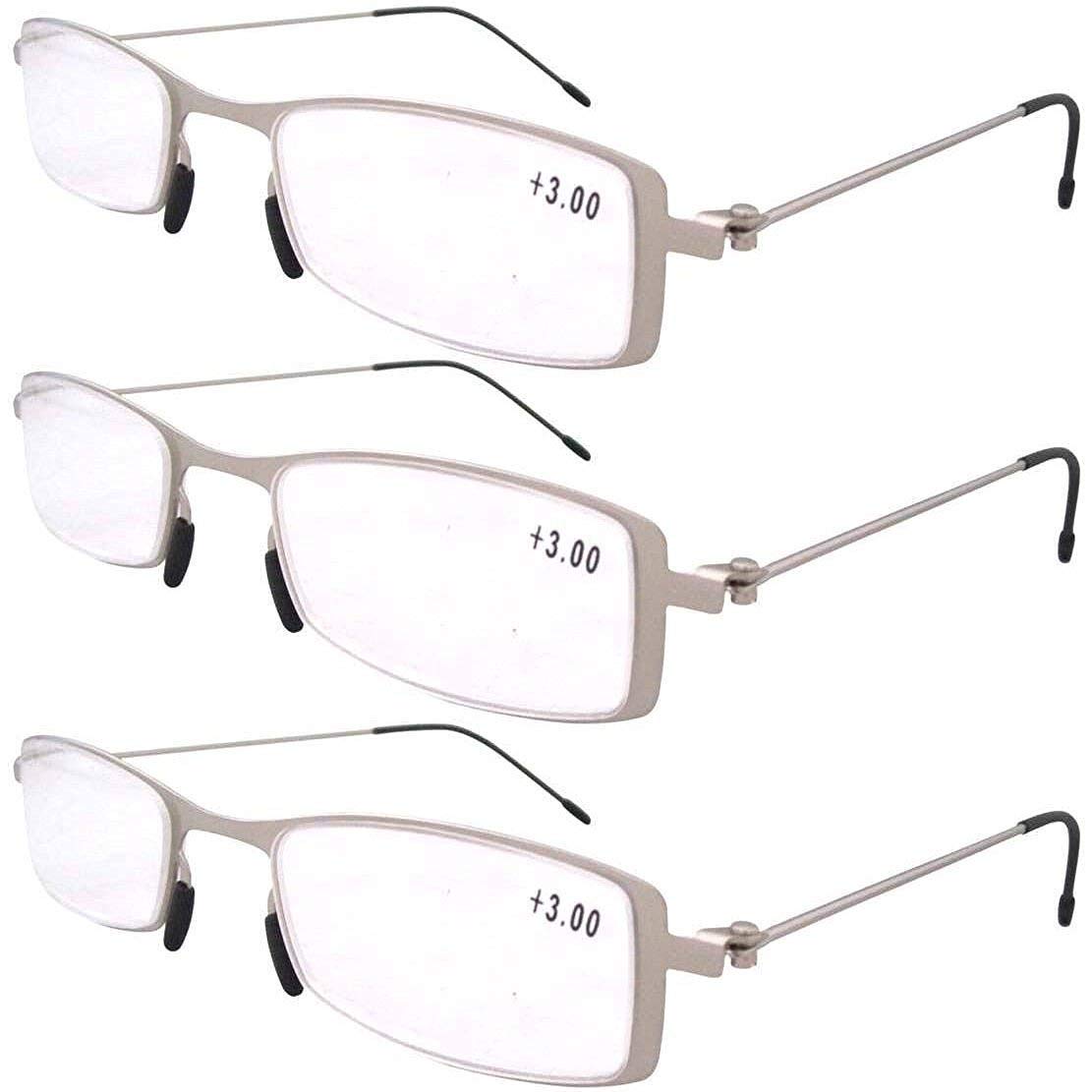 Eyekepper 3-Pack Stainless Steel Reading Glasses for Men & Women - Lightweight Blue Light Blocking Glasses for Computer Work, Reading & Office Use